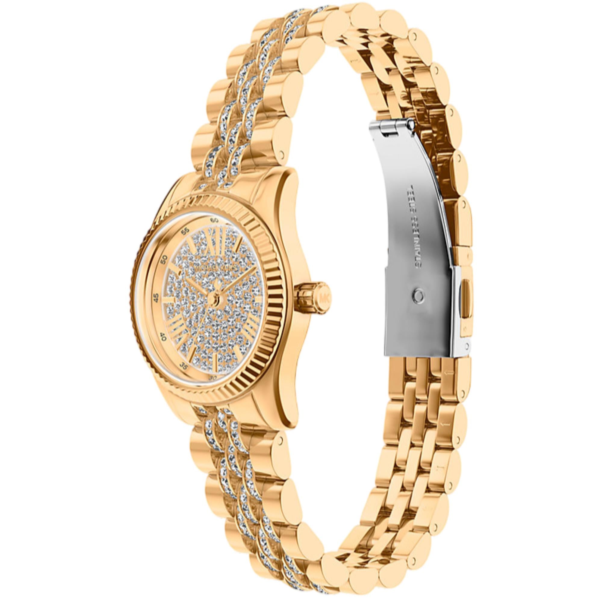 Michael Kors Petite Lexington Pave Gold-tone Dial Steel Strap Women's Watch MK7575