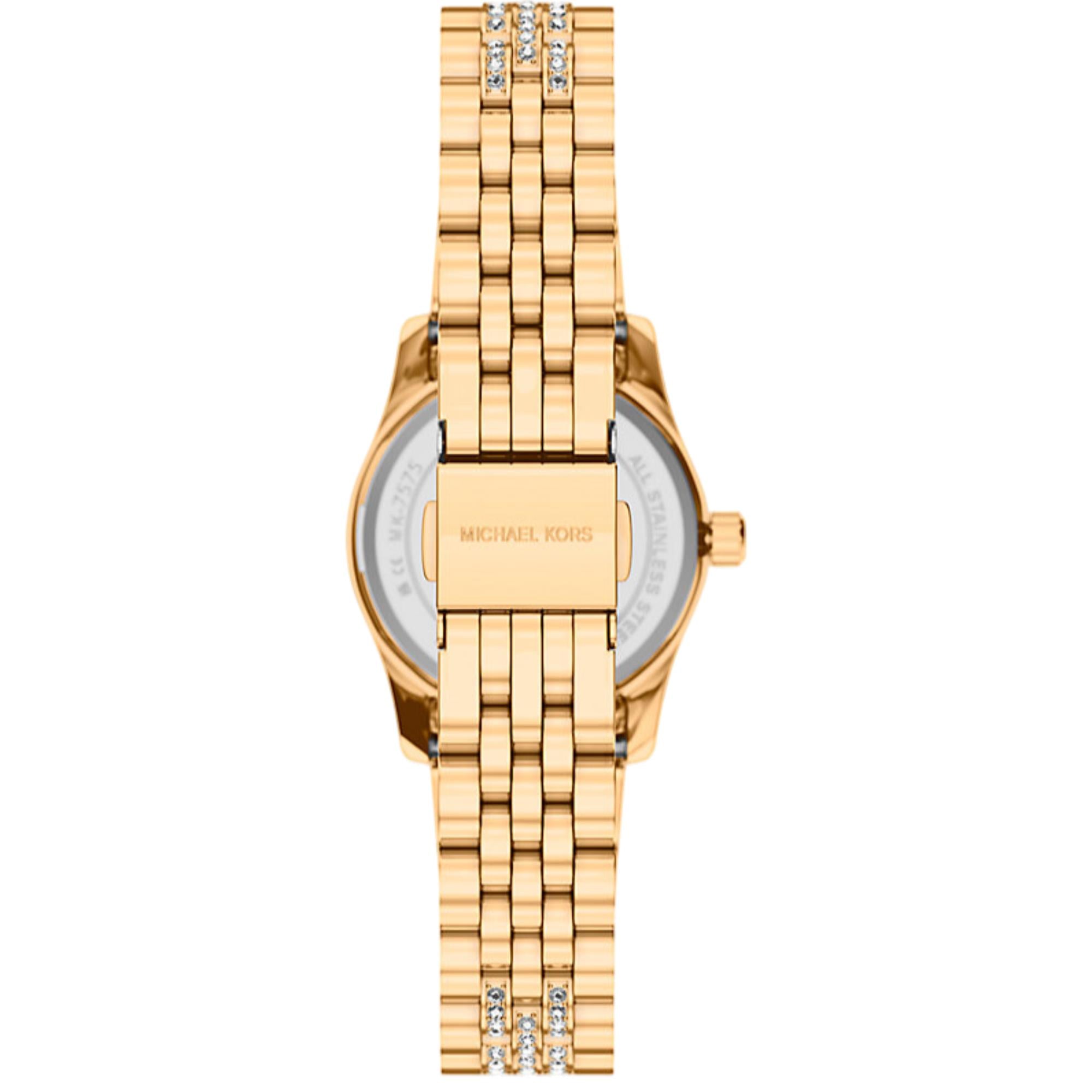 Michael Kors Petite Lexington Pave Gold-tone Dial Steel Strap Women's Watch MK7575