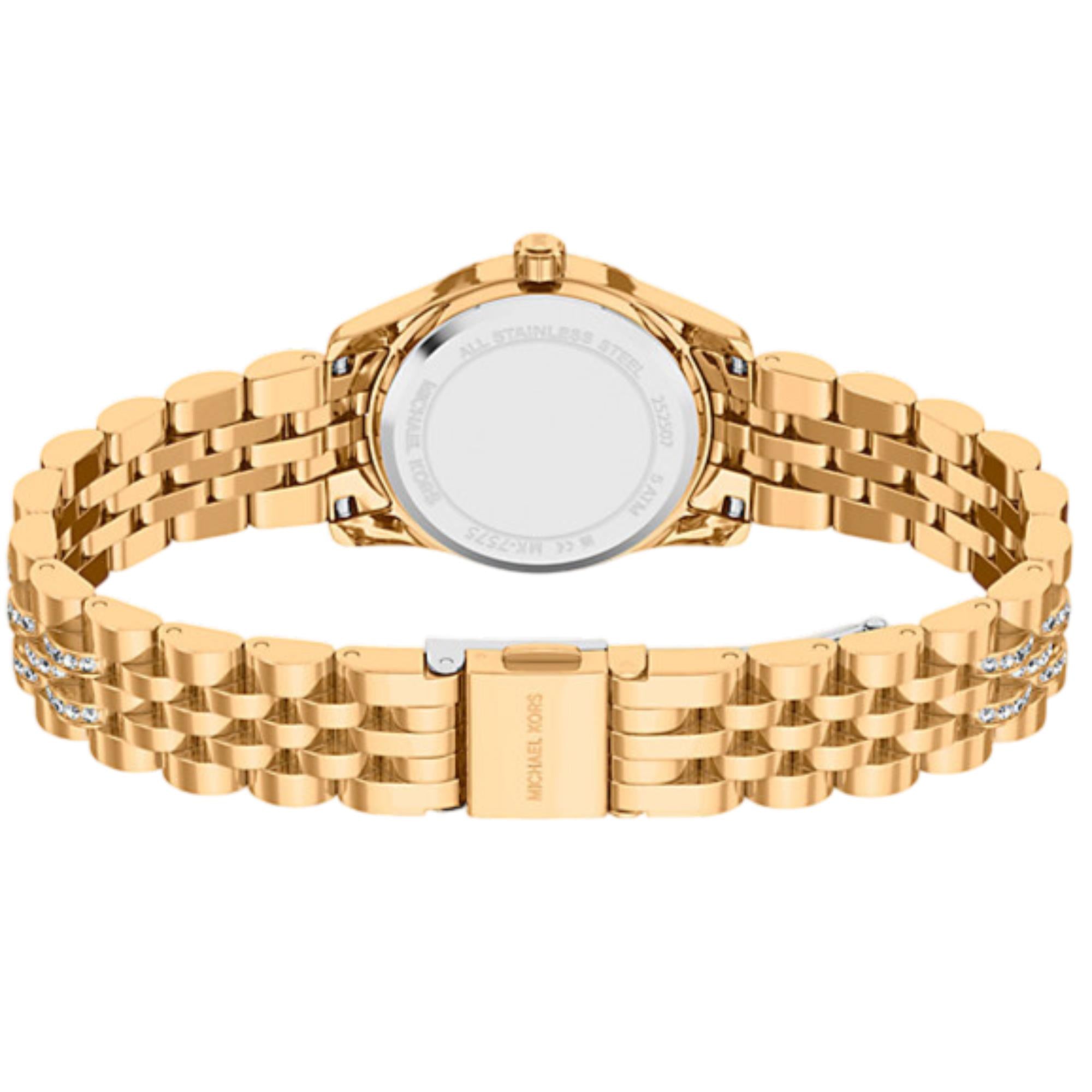 Michael Kors Petite Lexington Pave Gold-tone Dial Steel Strap Women's Watch MK7575
