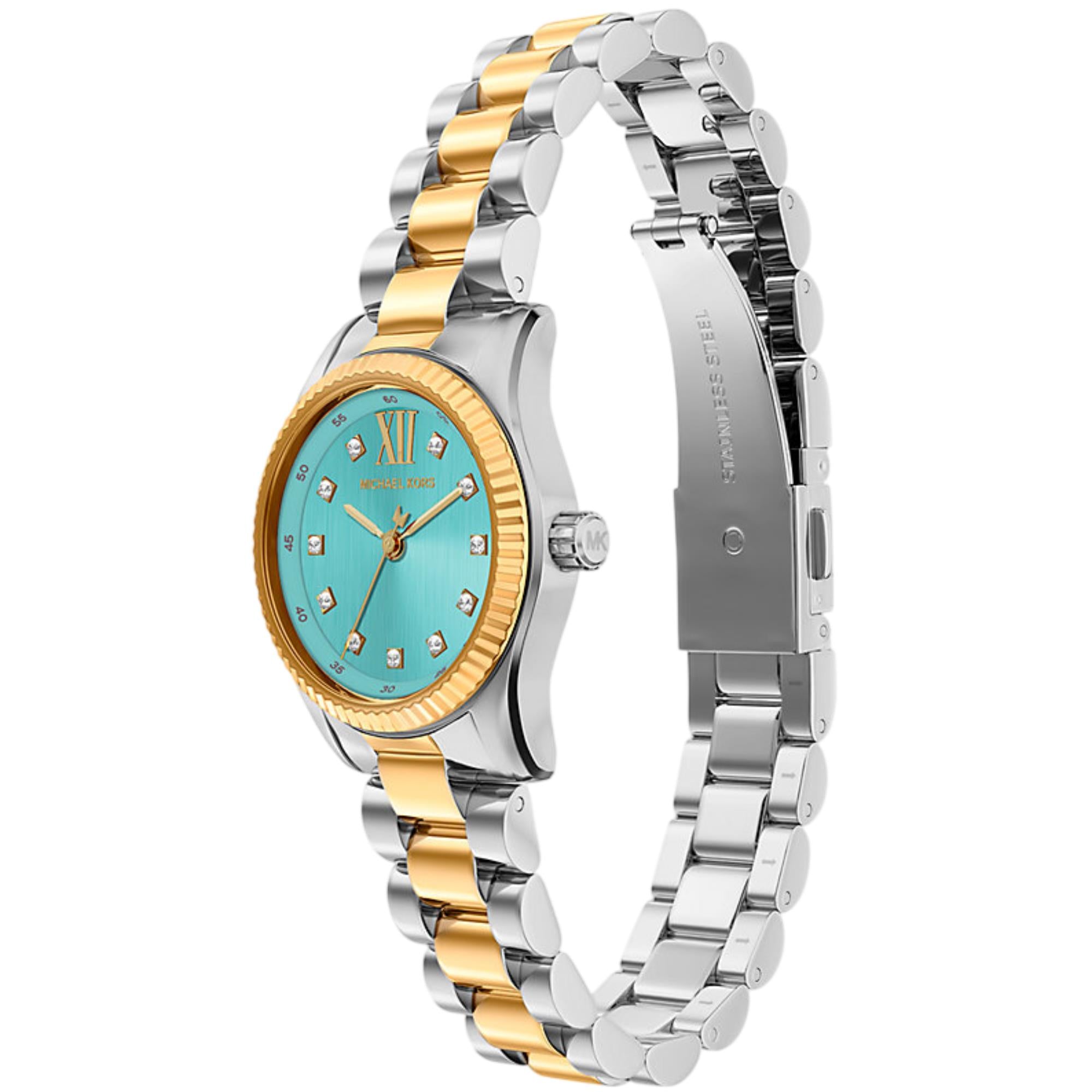Michael Kors Petite Lexington Pave Turquoise Dial Steel Strap Women's Watch MK7579