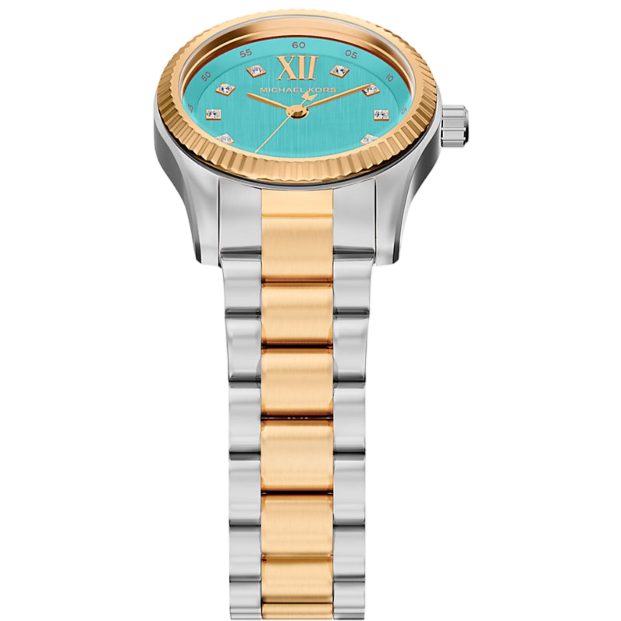 Michael Kors Petite Lexington Pave Turquoise Dial Steel Strap Women's Watch MK7579
