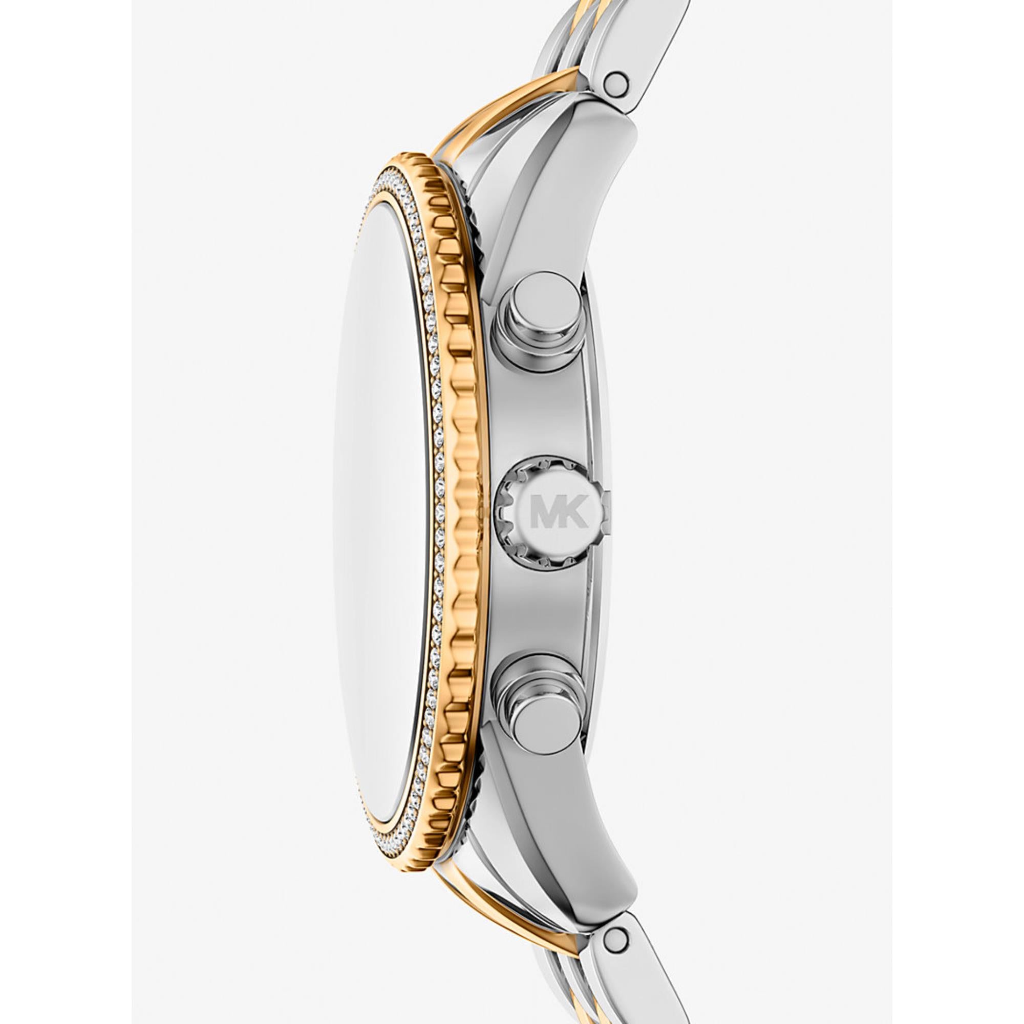 Michael Kors Bryant Pave Chronograph Blue Dial Steel Strap Women's Watch MK7582