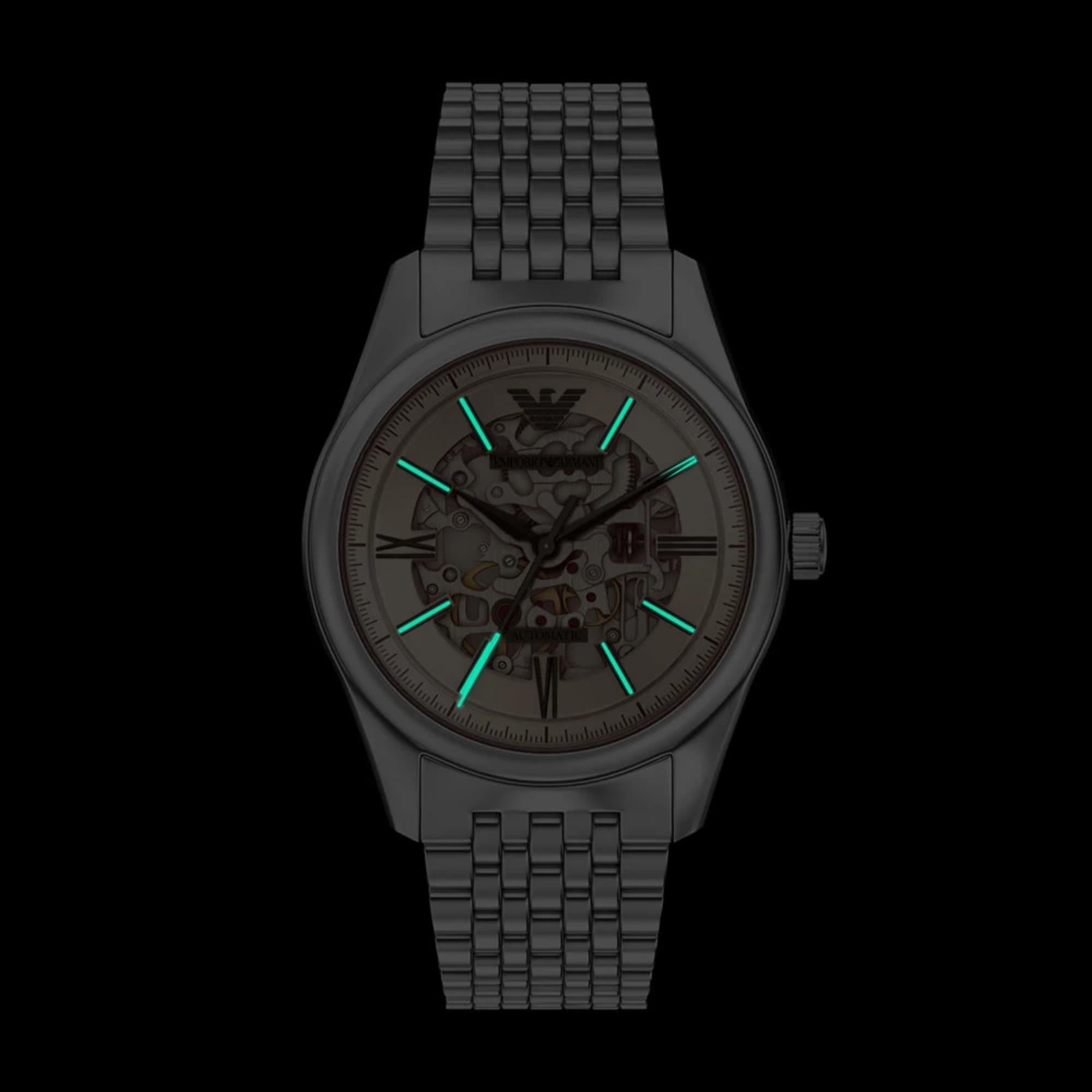 Emporio Armani Skeleton Automatic Silver Dial Steel Strap Men's Watch AR60095