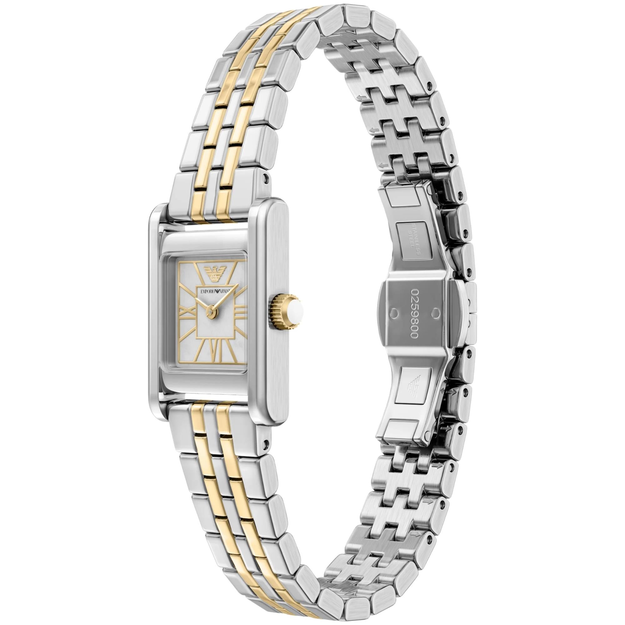 Emporio Armani Genni 19mm White Mother of Pearl Dial Steel Ladies Quartz Watch AR11763