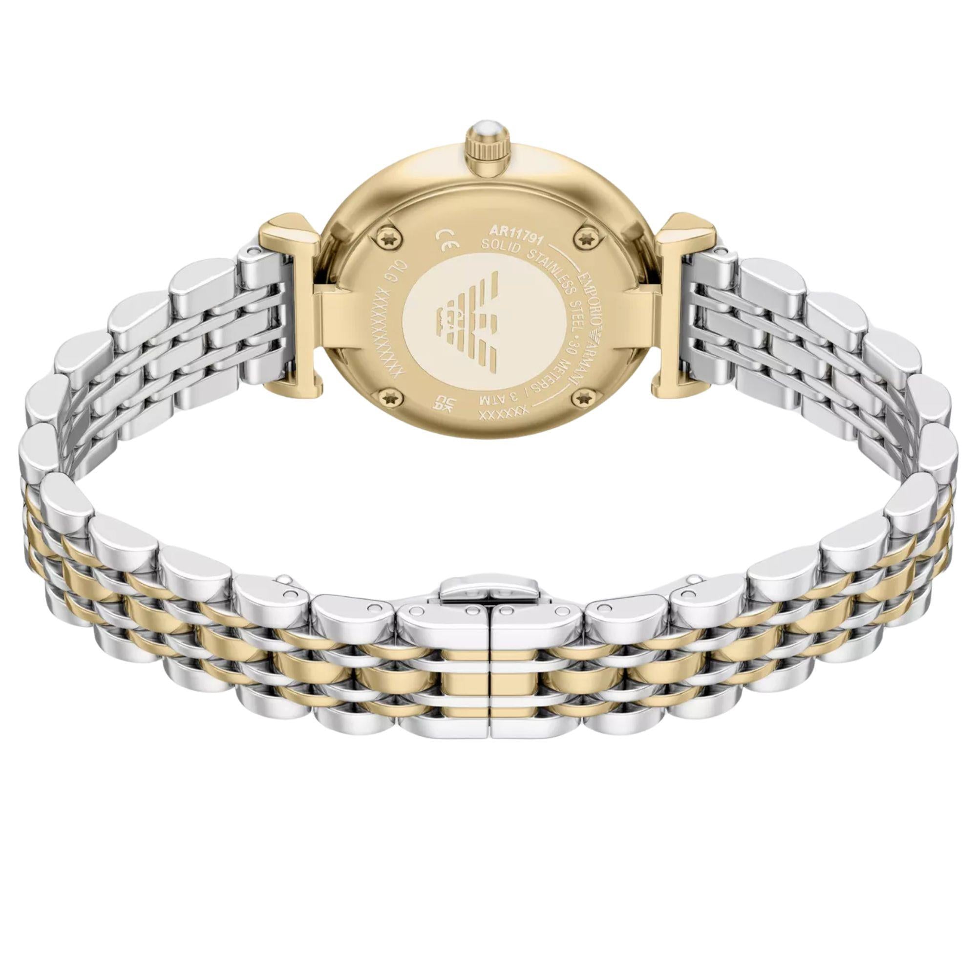 Emporio Armani Gianni T-Bar 32mm White Mother of Pearl Dial Steel Quartz Watch Set AR80086SET