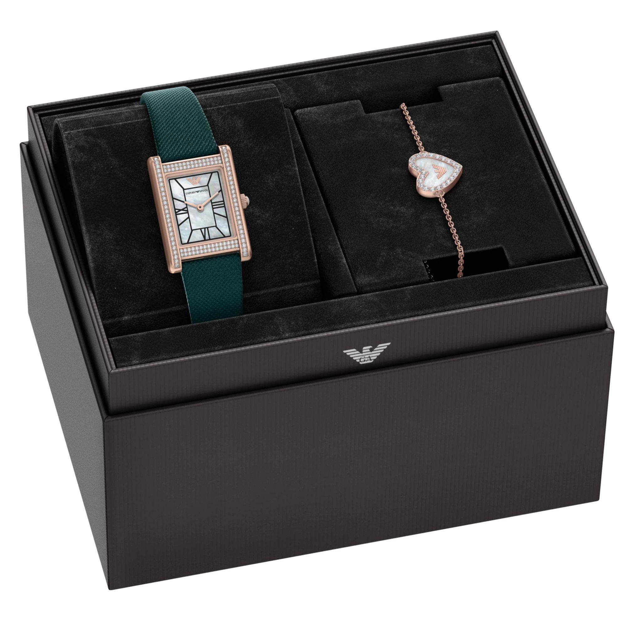 Emporio Armani Gianni T-Bar 32mm White Mother of Pearl Dial Leather La