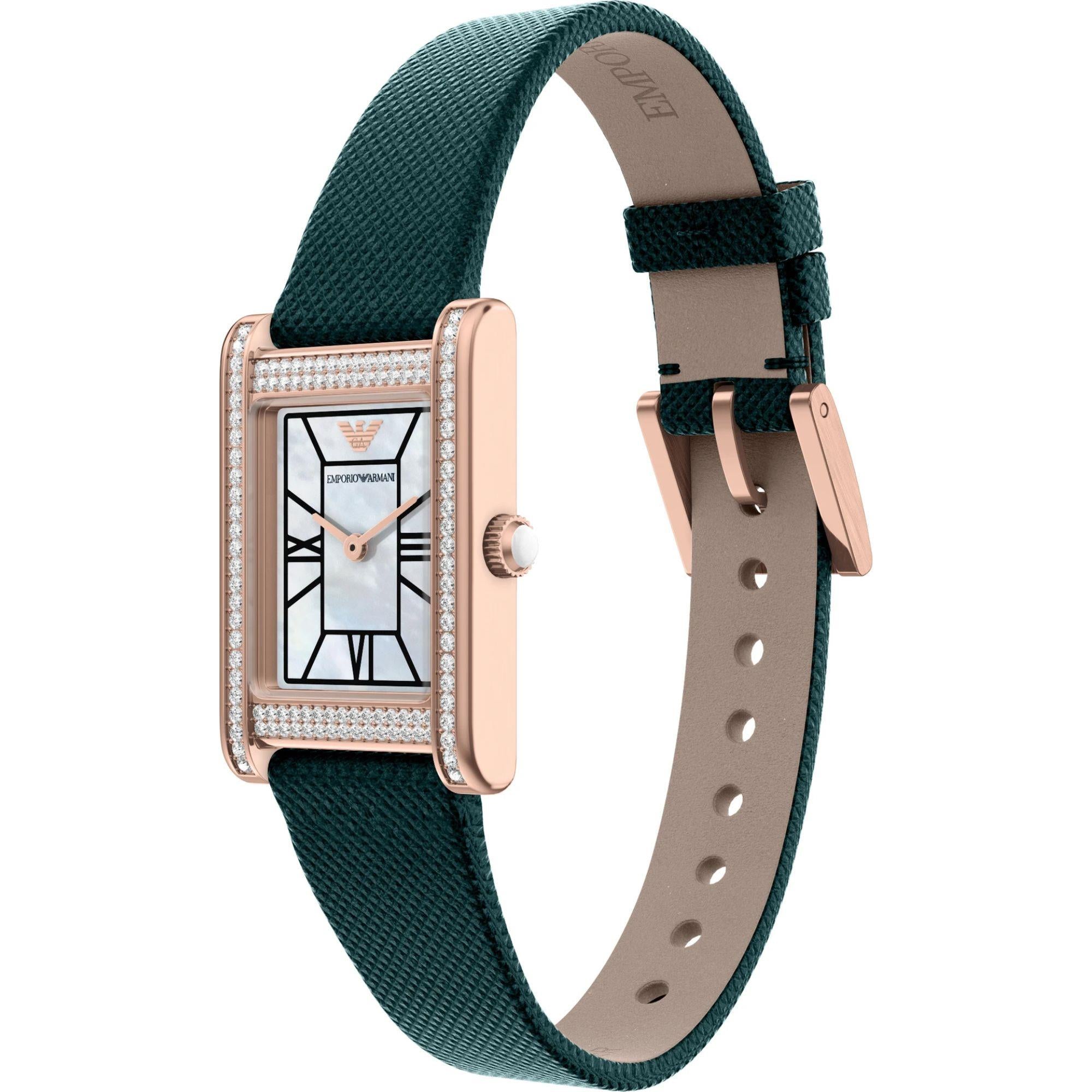 Emporio Armani Gianni T-Bar 32mm White Mother of Pearl Dial Leather Ladies Quartz Watch Set AR80085SET