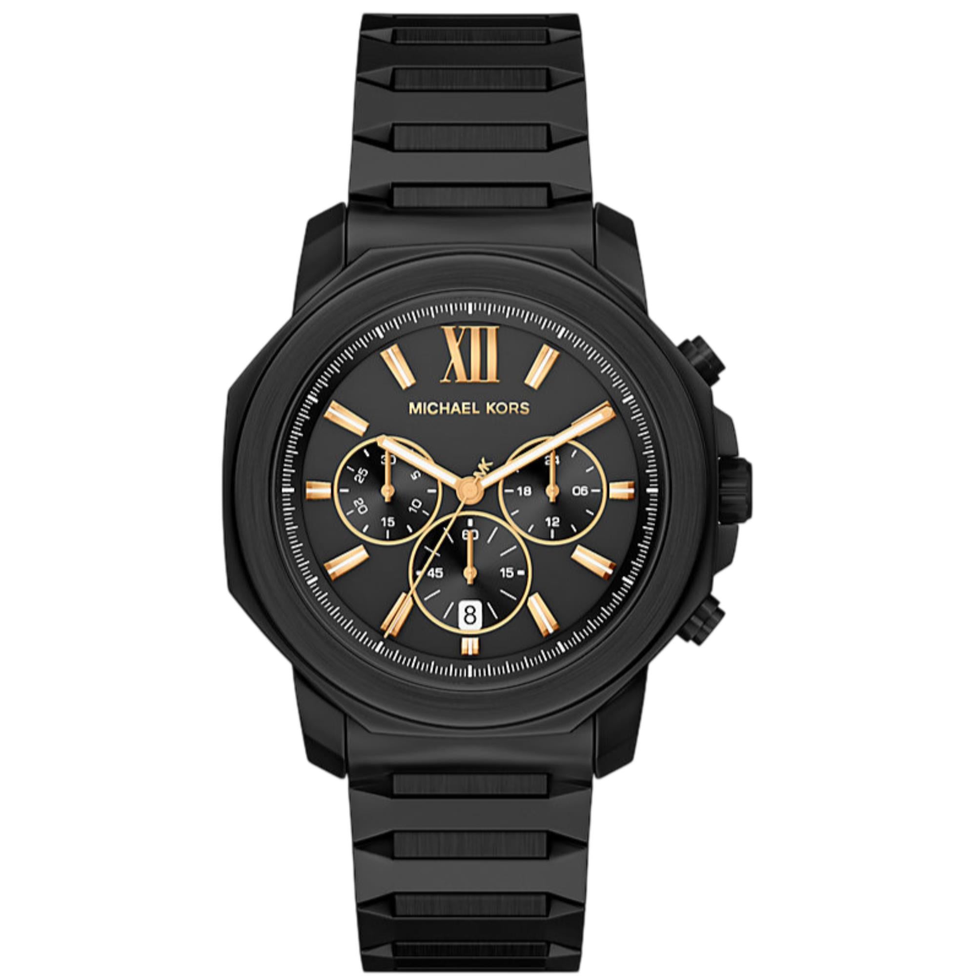 Michael Kors Oversized Prescott Chronograph Black Dial Steel Strap Men's Watch MK9252