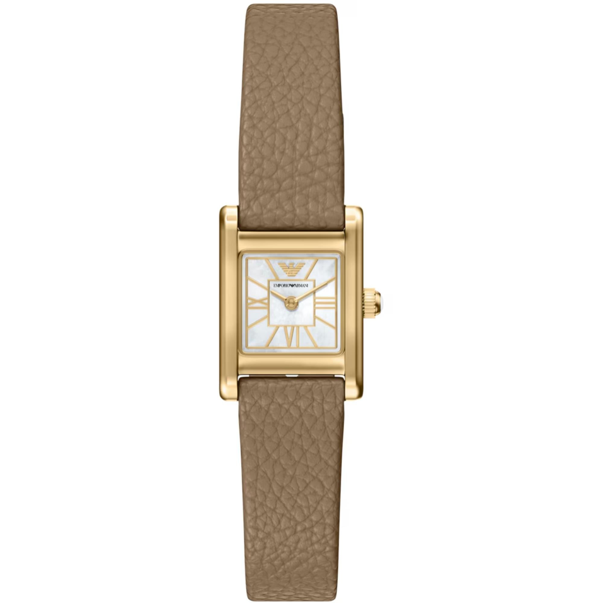 Emporio Armani White Mother of Pearl Dial Leather Strap Women's Watch AR11765