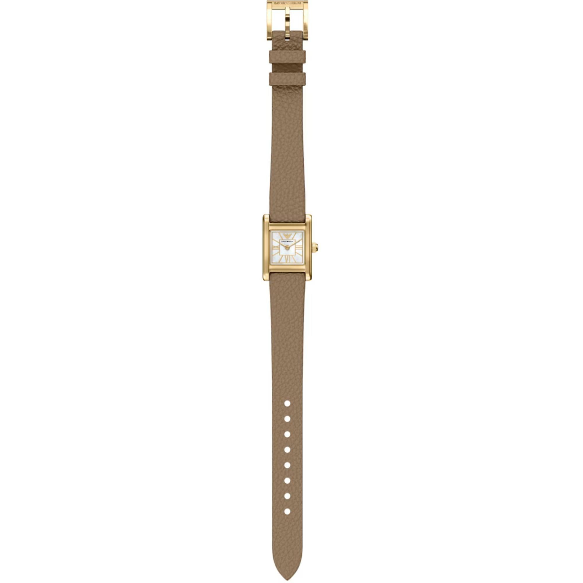 Emporio Armani White Mother of Pearl Dial Leather Strap Women's Watch AR11765