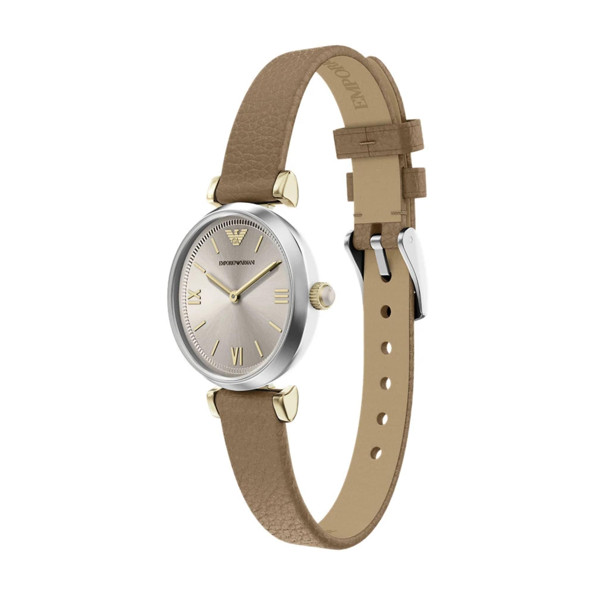 Emporio Armani Champagne Dial Leather Strap Women's Watch AR11770