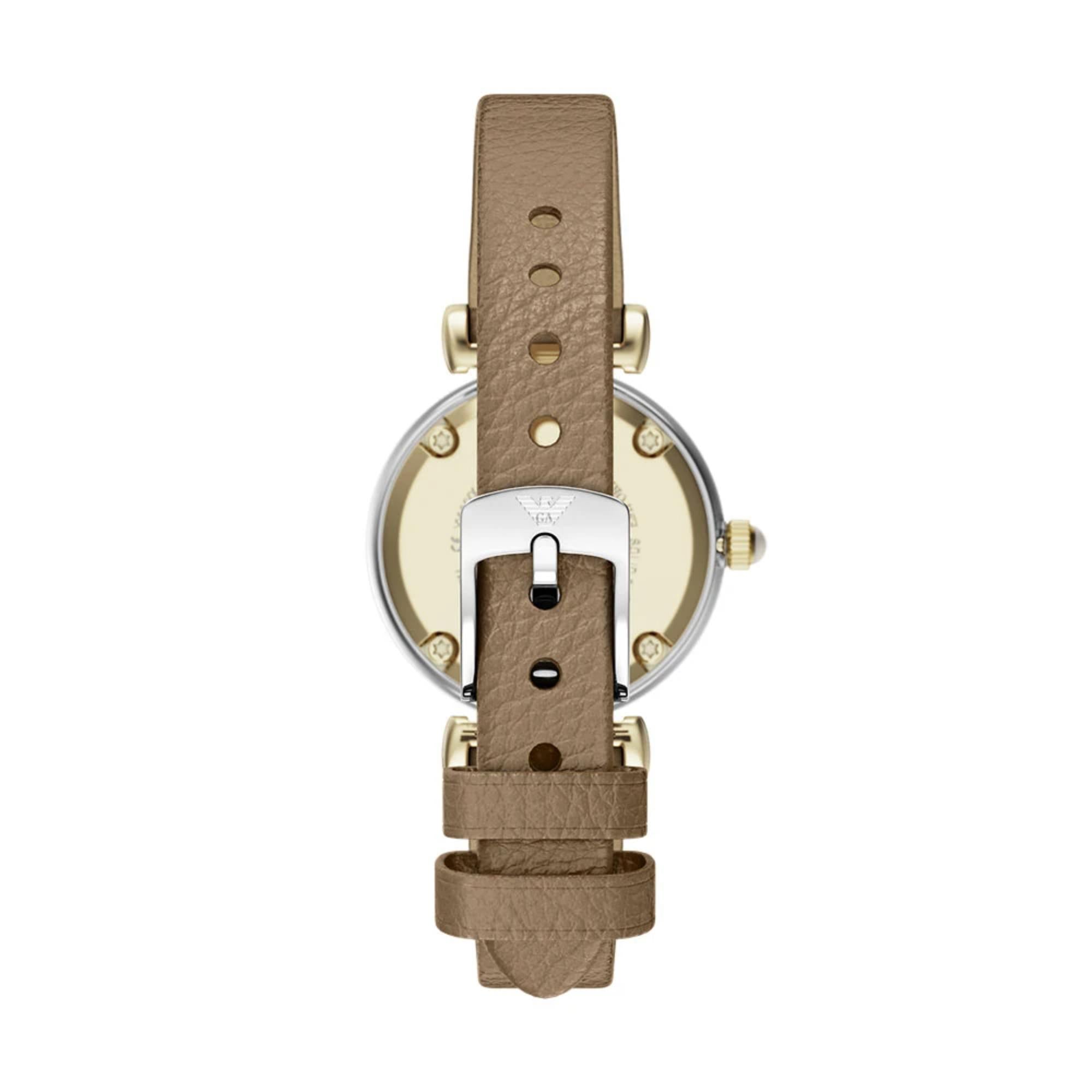 Emporio Armani Champagne Dial Leather Strap Women's Watch AR11770