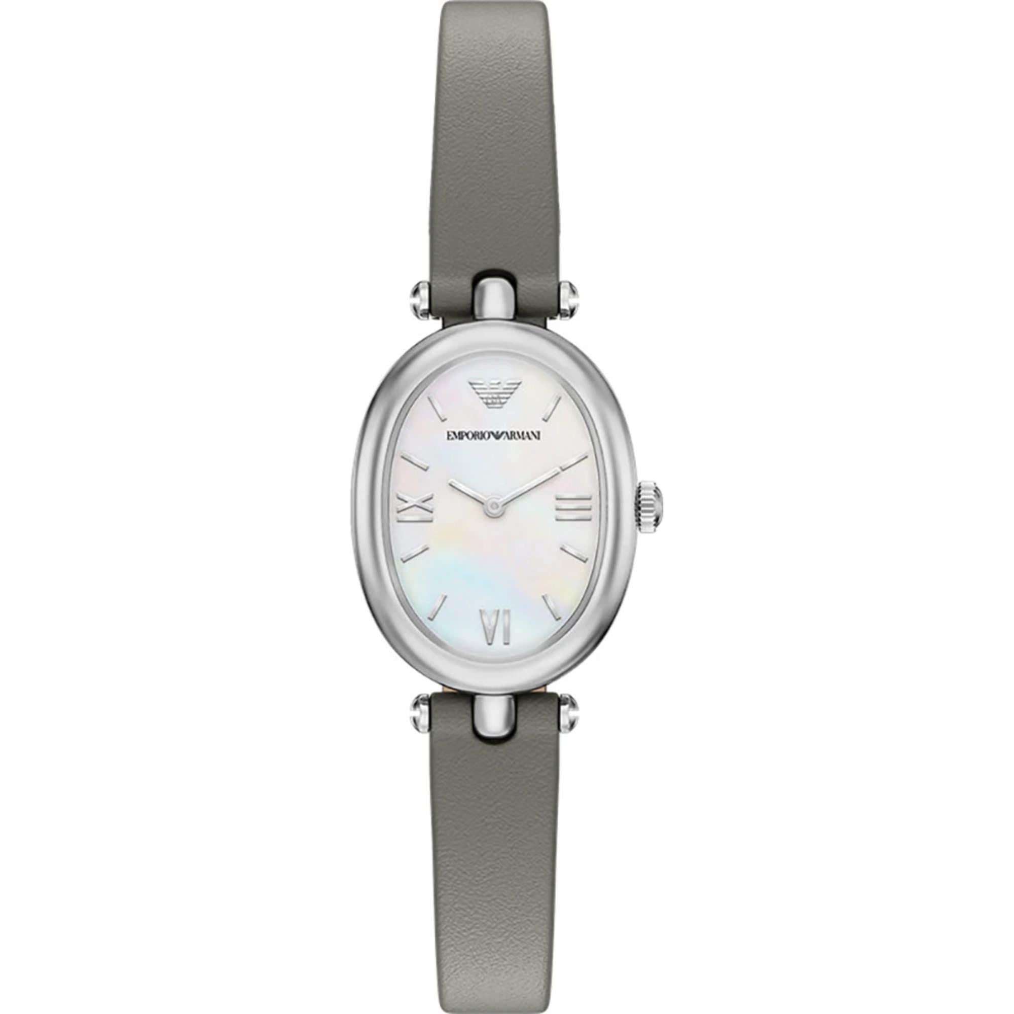 Emporio Armani White Mother of Pearl Dial Leather Strap Women's Watch AR11779