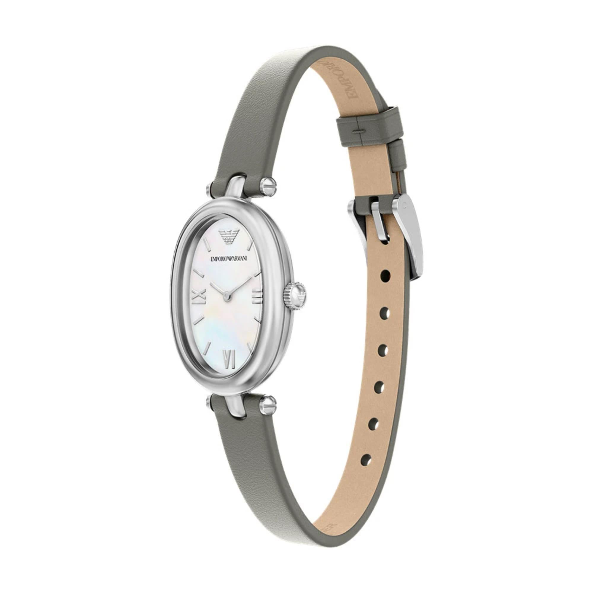 Emporio Armani White Mother of Pearl Dial Leather Strap Women's Watch AR11779