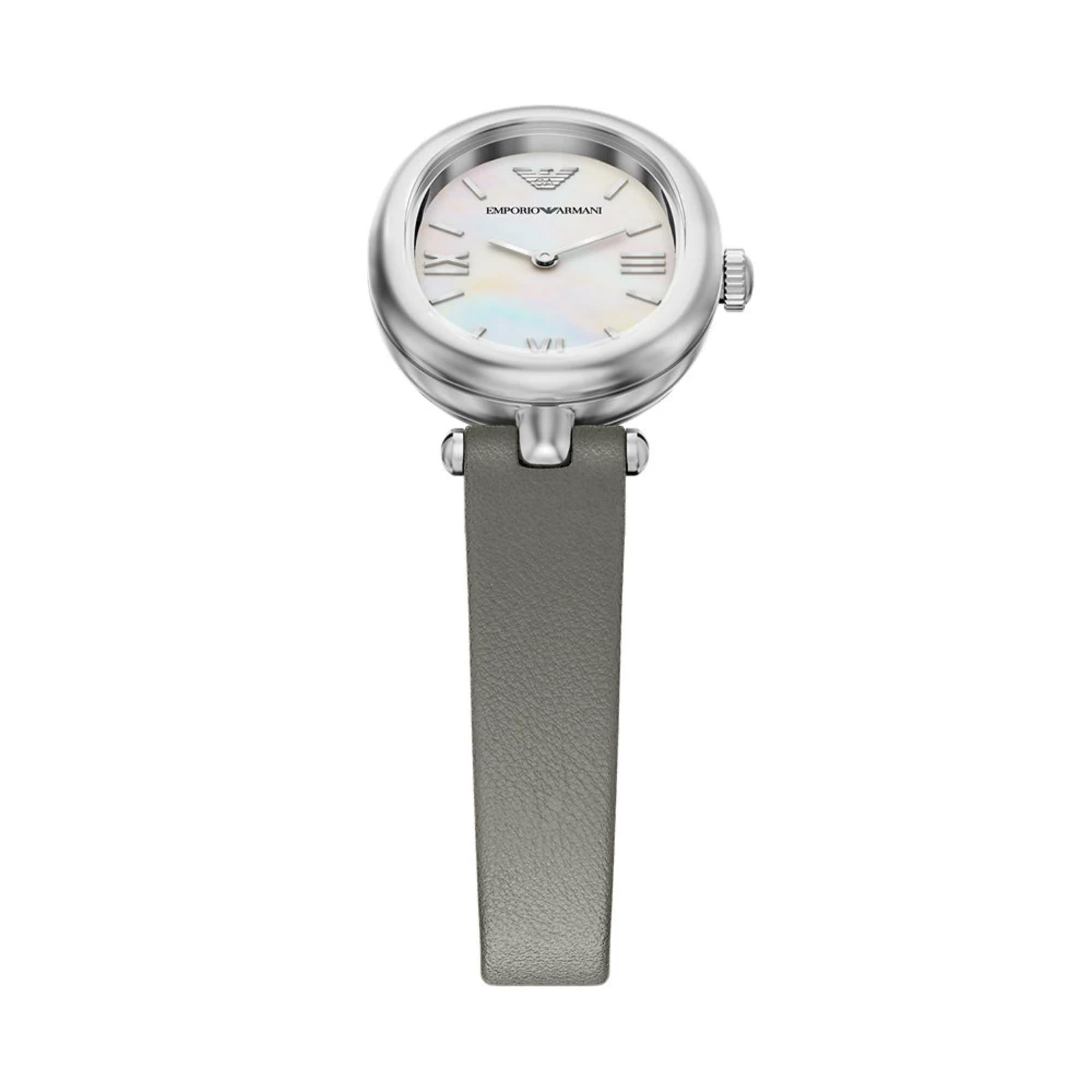 Emporio Armani White Mother of Pearl Dial Leather Strap Women's Watch AR11779