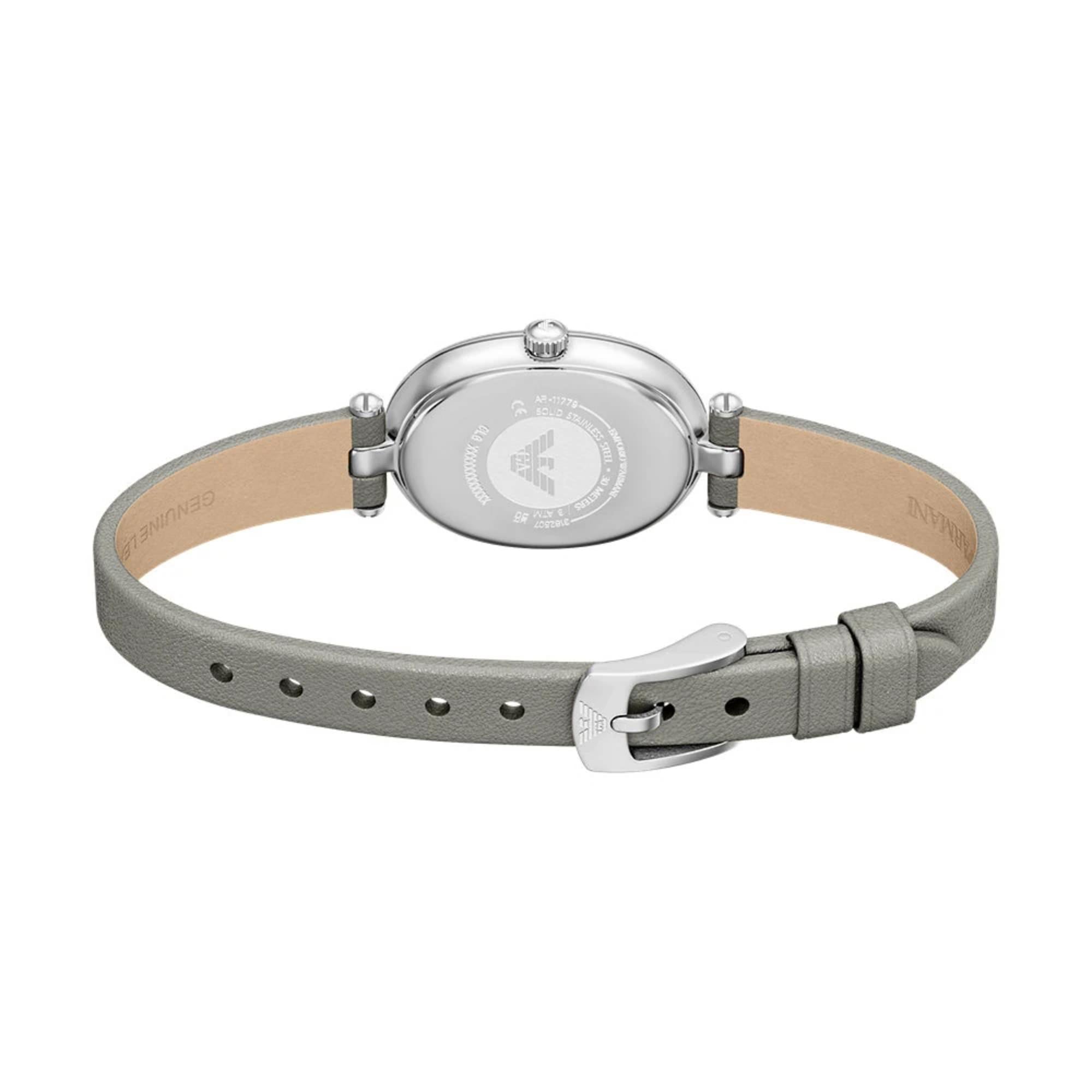 Emporio Armani White Mother of Pearl Dial Leather Strap Women's Watch AR11779