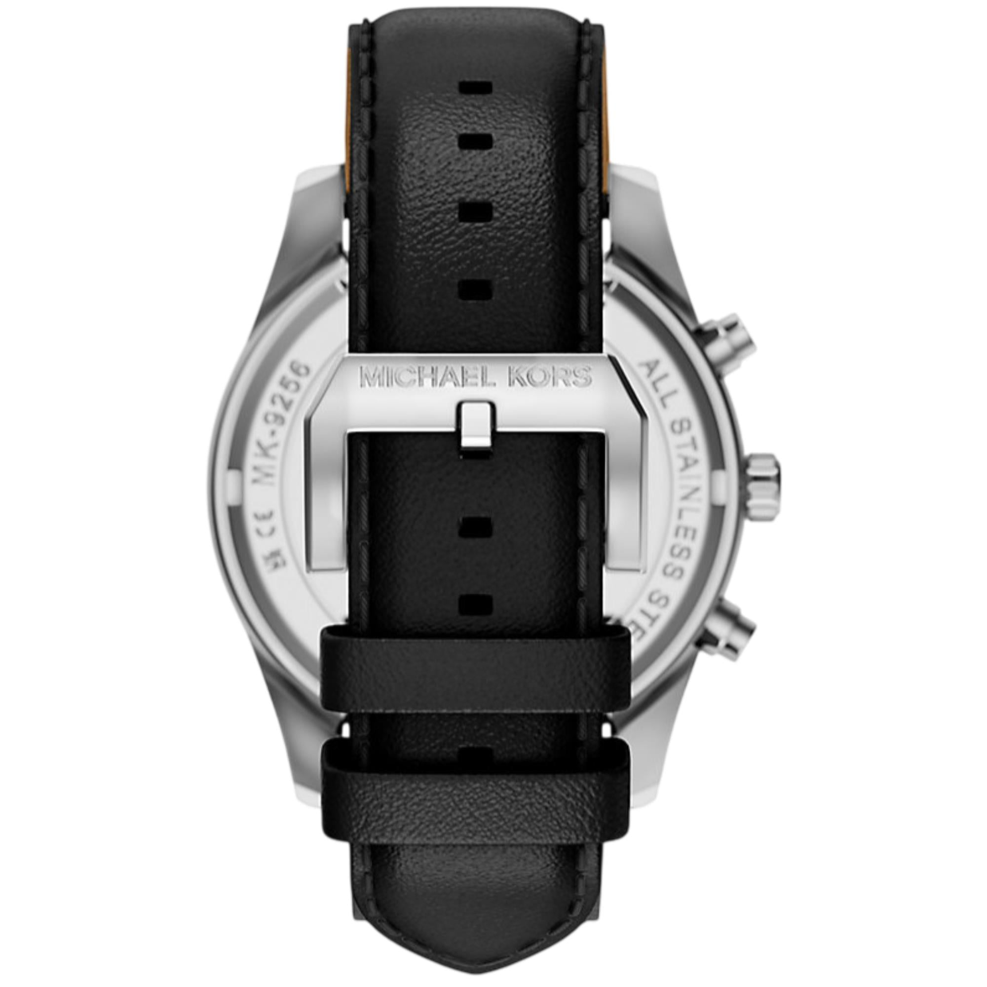 Michael Kors Lexington 45mm Chronograph Black Dial Leather Mens Quartz Watch MK9256