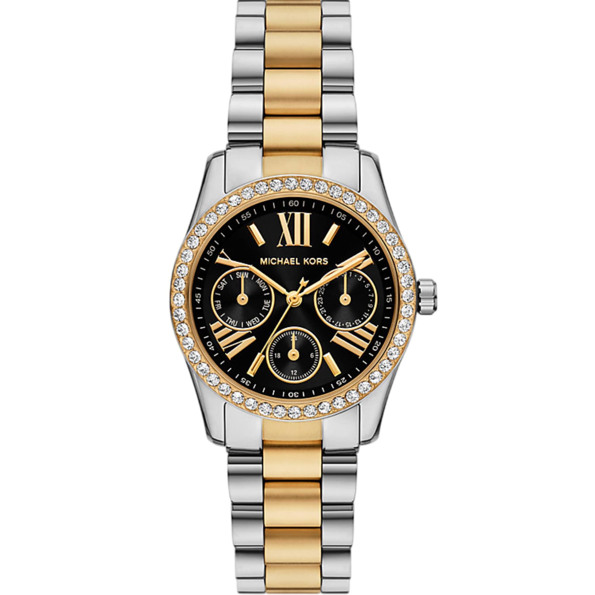 Michael Kors Mini Lexington Chronograph Black Dial Steel Strap Women's Watch MK4925