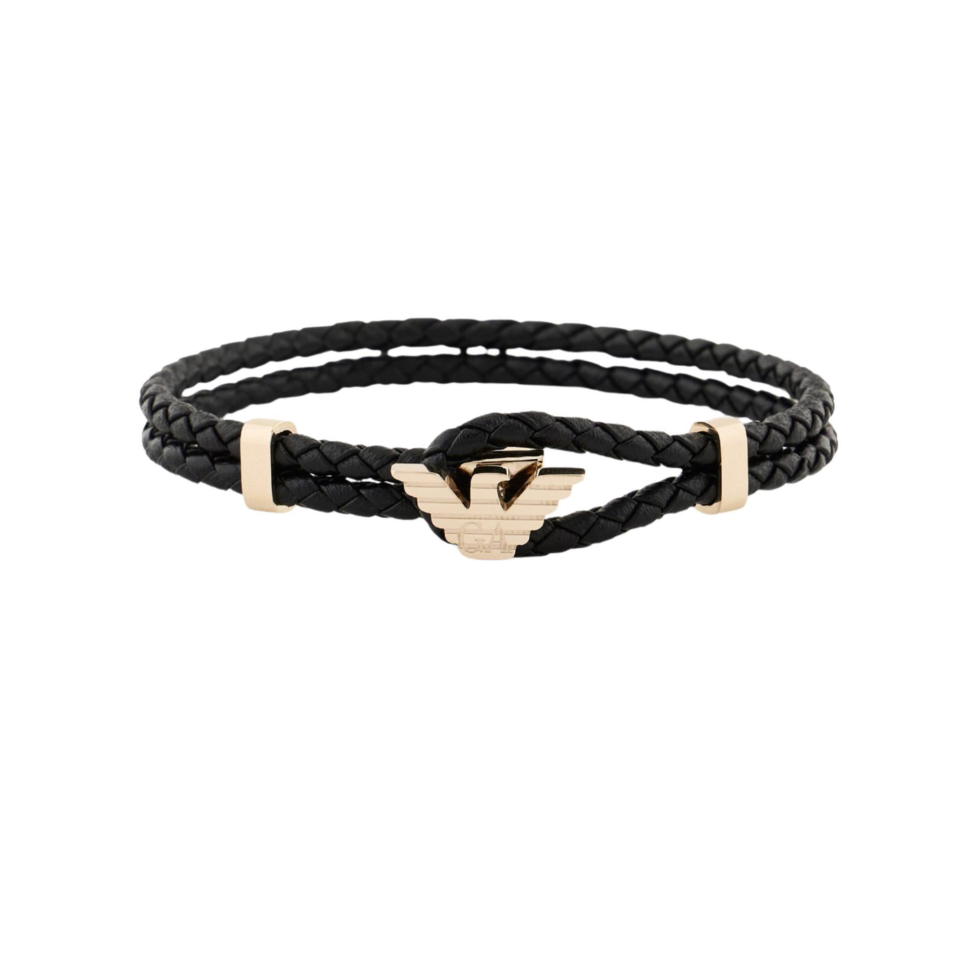 Emporio Armani Gold-Tone Leather ID Men's Bracelet EGS3321710