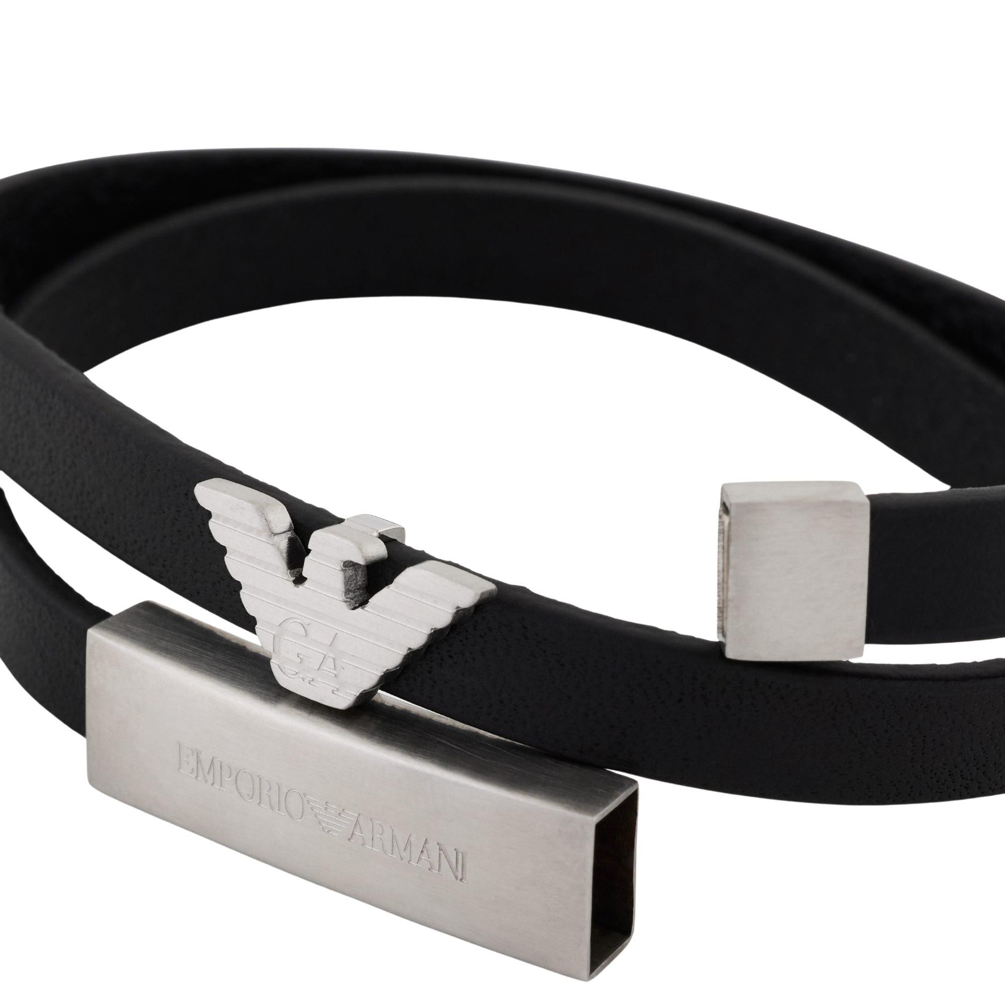Emporio Armani Silver-Tone Leather ID Men's Bracelet EGS3311040