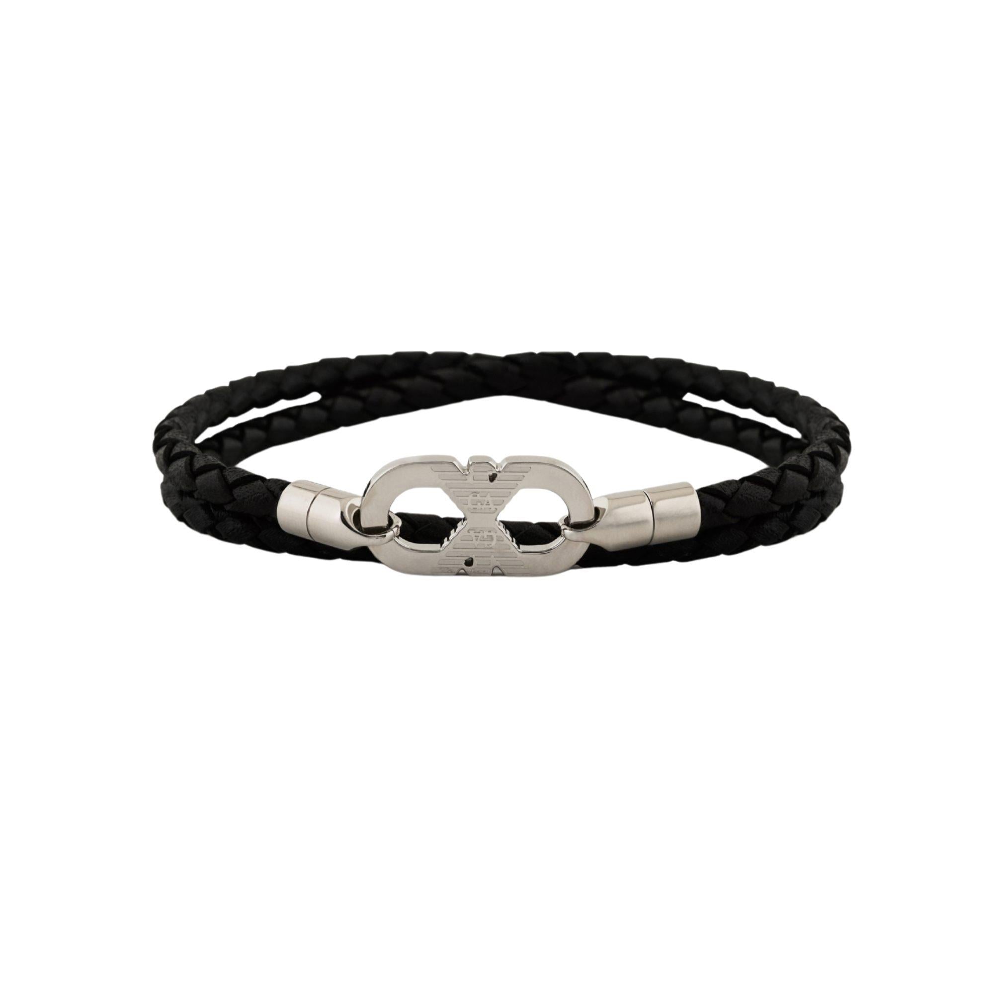 Emporio Armani Silver-Tone Leather ID Men's Bracelet EGS3299040