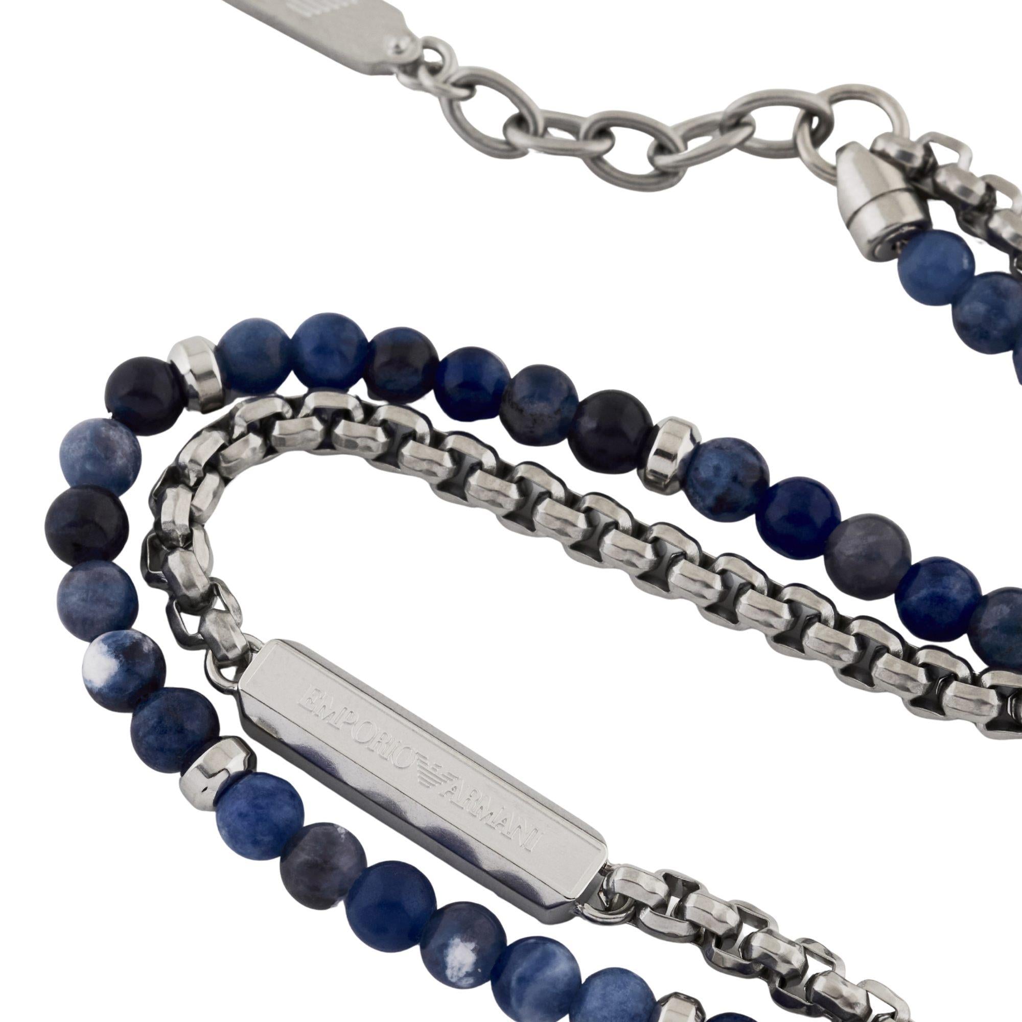 Emporio Armani Stainless Steel and Natural Sodalite ID Men's Bracelet EGS3323040