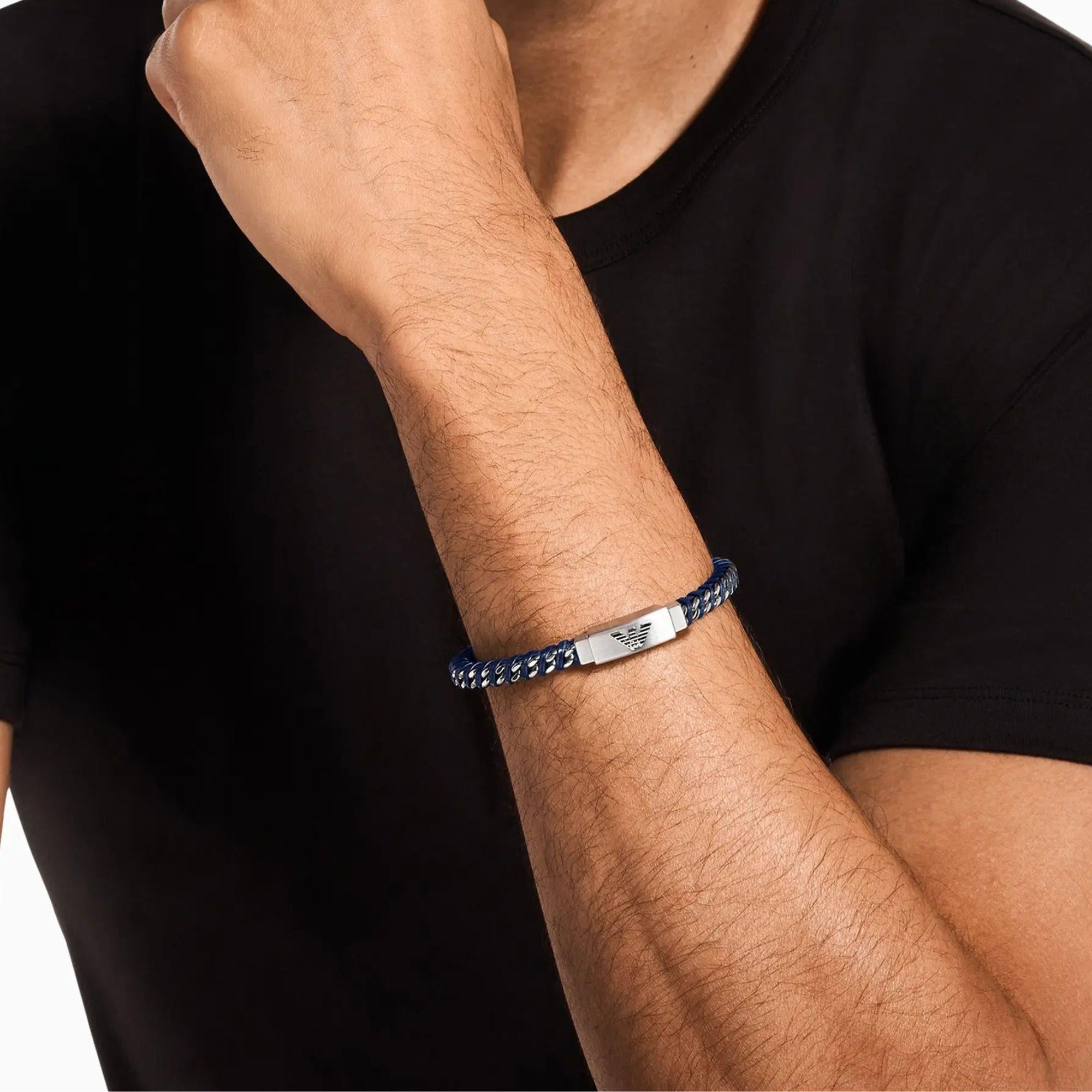 Emporio Armani Stainless Steel Leather ID Men's Bracelet EGS3319040