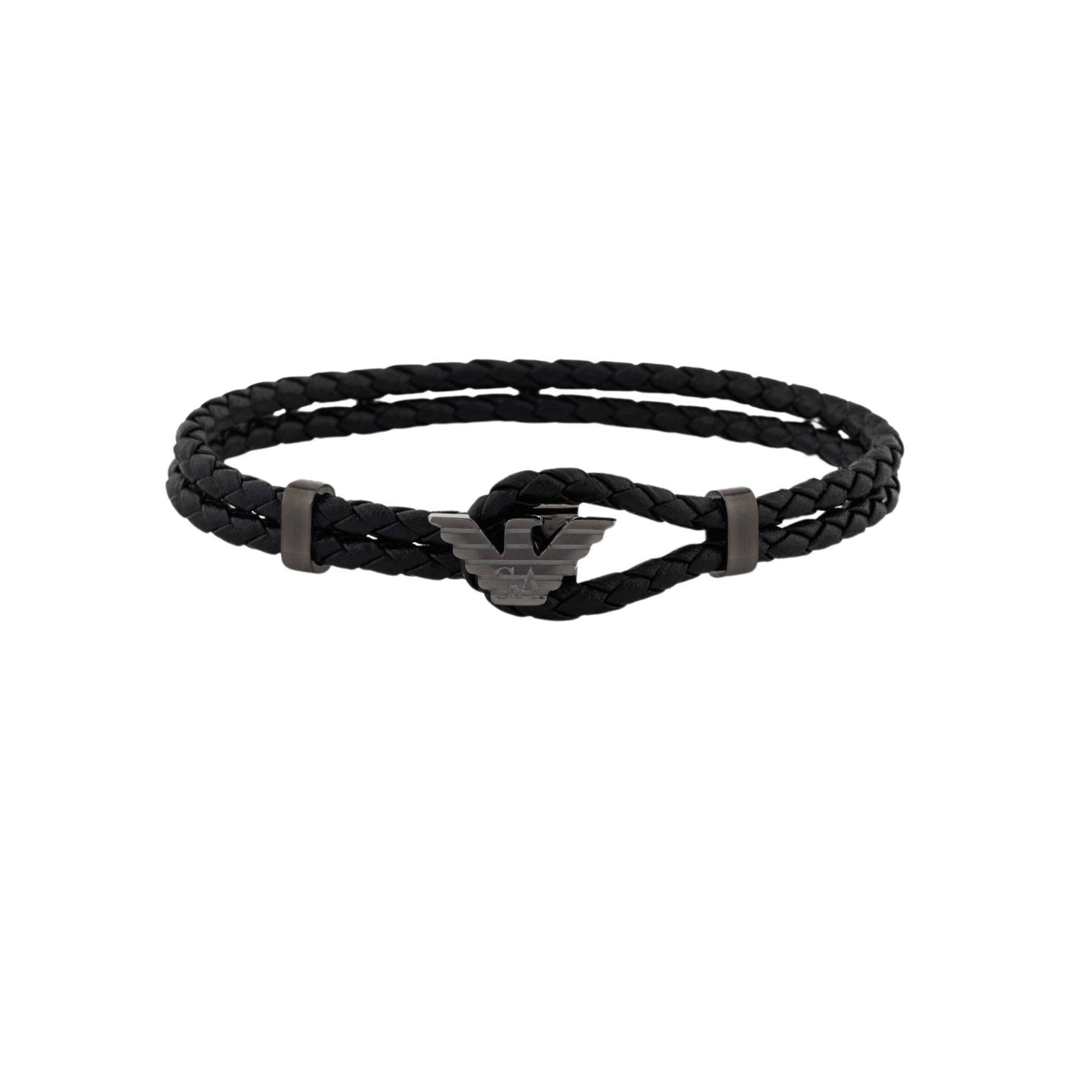 Emporio Armani Gunmetal Leather ID Men's Bracelet EGS3322060