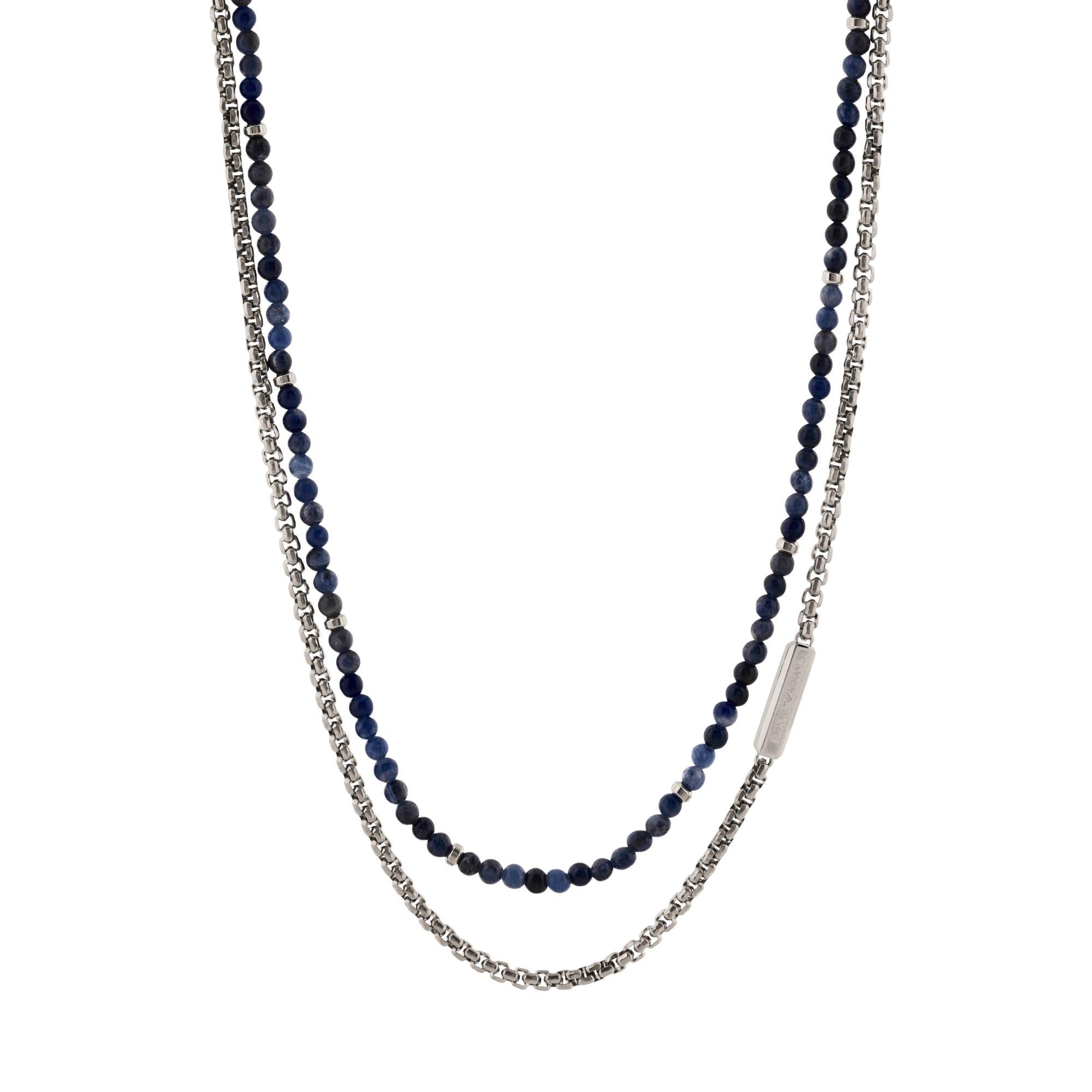 Emporio Armani Stainless Steel and Natural Sodalite ID Men's Necklace EGS3312040