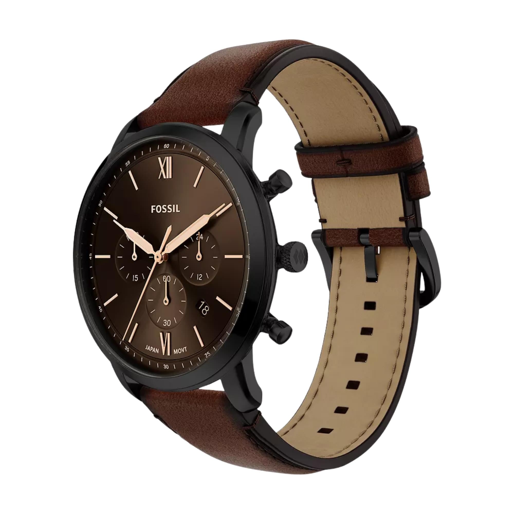 Fossil Neutra Chronograph Black Dial Leather Strap Men's Watch FS6163