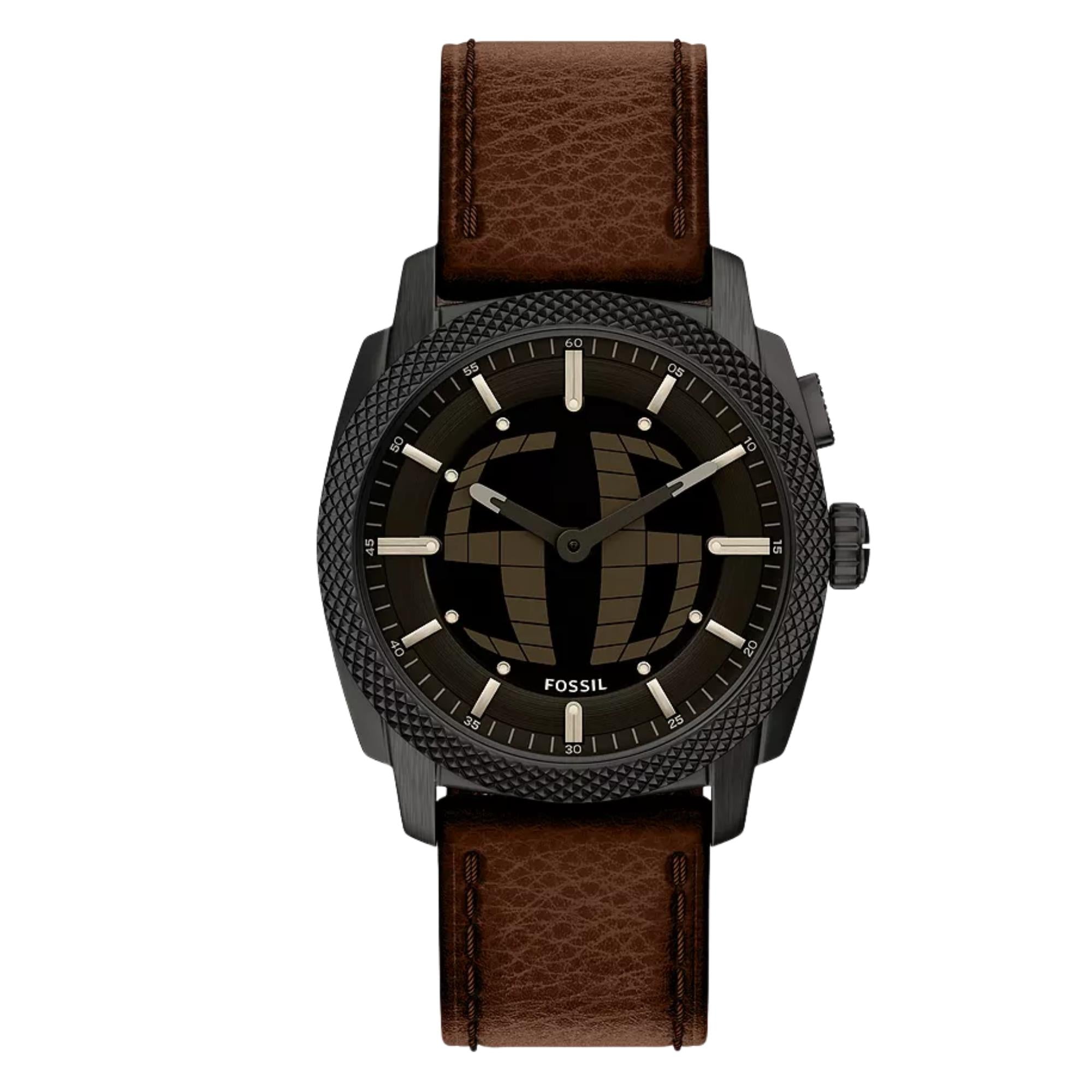 Fossil Machine 41mm Black Dial Leather Mens Digi-Analogue Watch FS6165