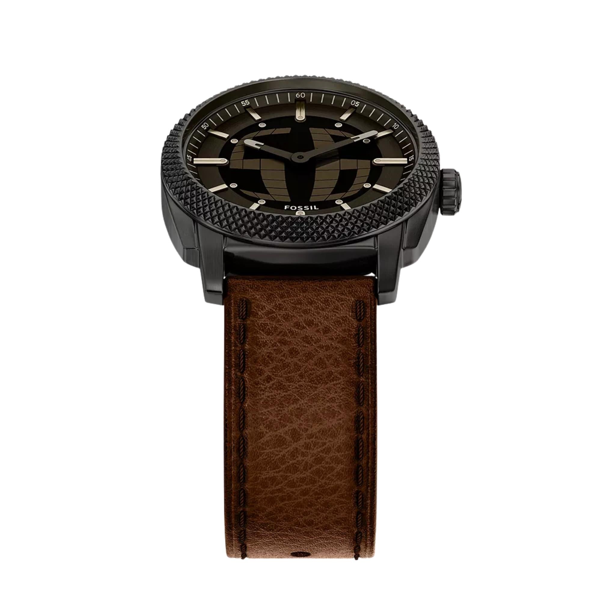 Fossil Machine 41mm Black Dial Leather Mens Digi-Analogue Watch FS6165