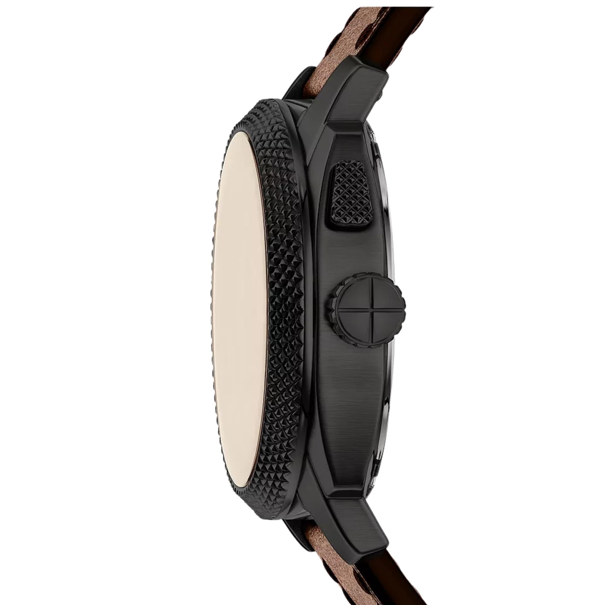Fossil Machine 41mm Black Dial Leather Mens Digi-Analogue Watch FS6165