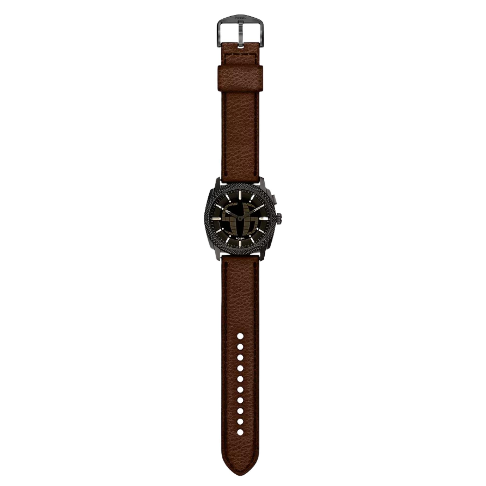 Fossil Machine 41mm Black Dial Leather Mens Digi-Analogue Watch FS6165