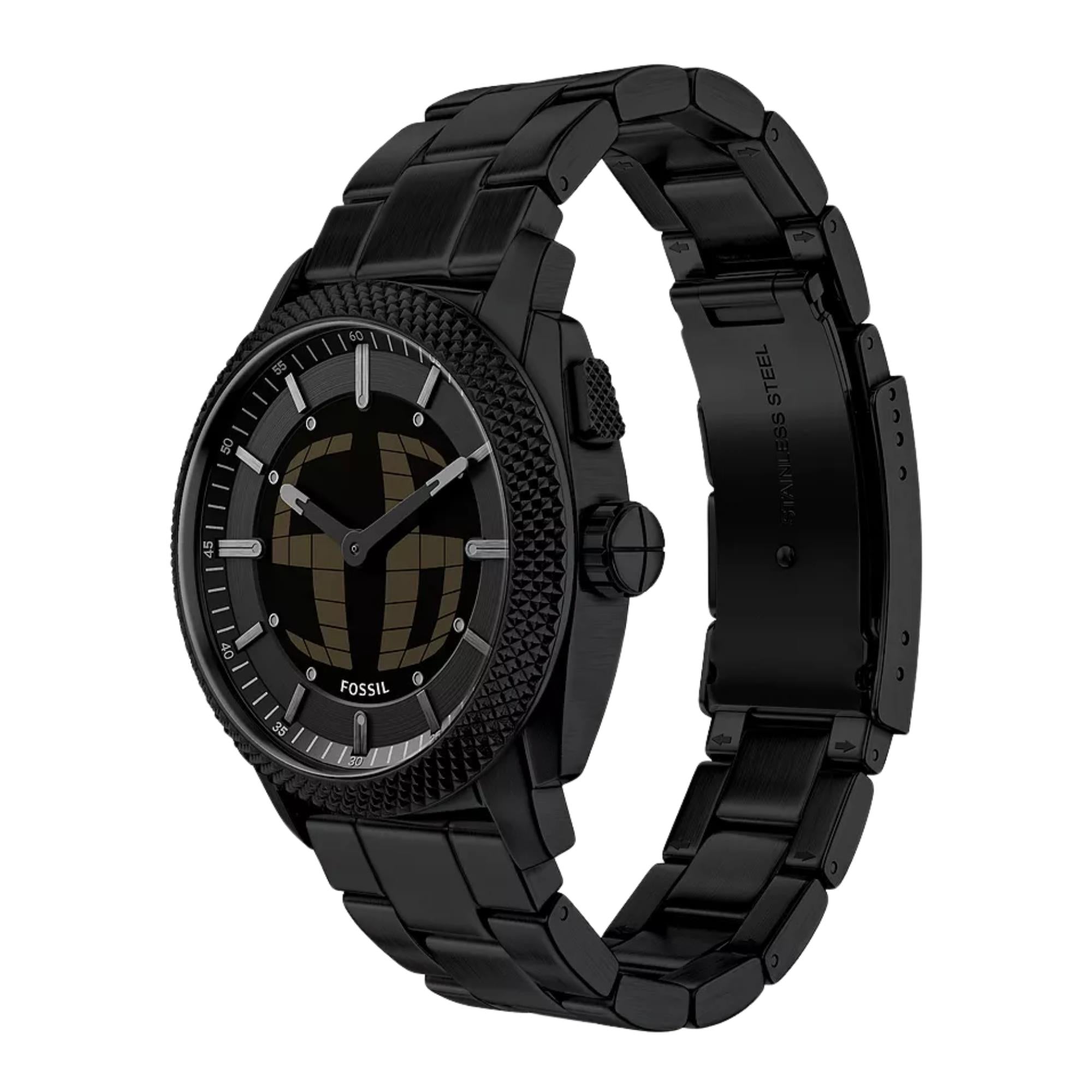 Fossil Machine Big Tic Digi-AnalogueBlack Dial Steel Strap Men's Watch FS6156