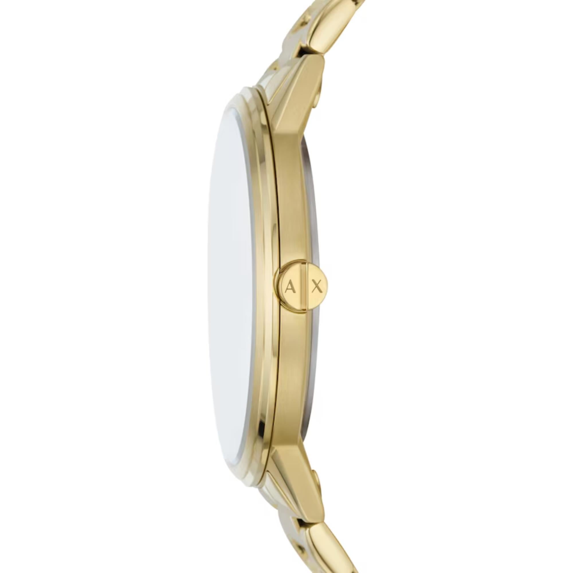 Armani Exchange Cayde 42mm Gold Dial Steel Mens Quartz Watch and Bracelet AX7144SET
