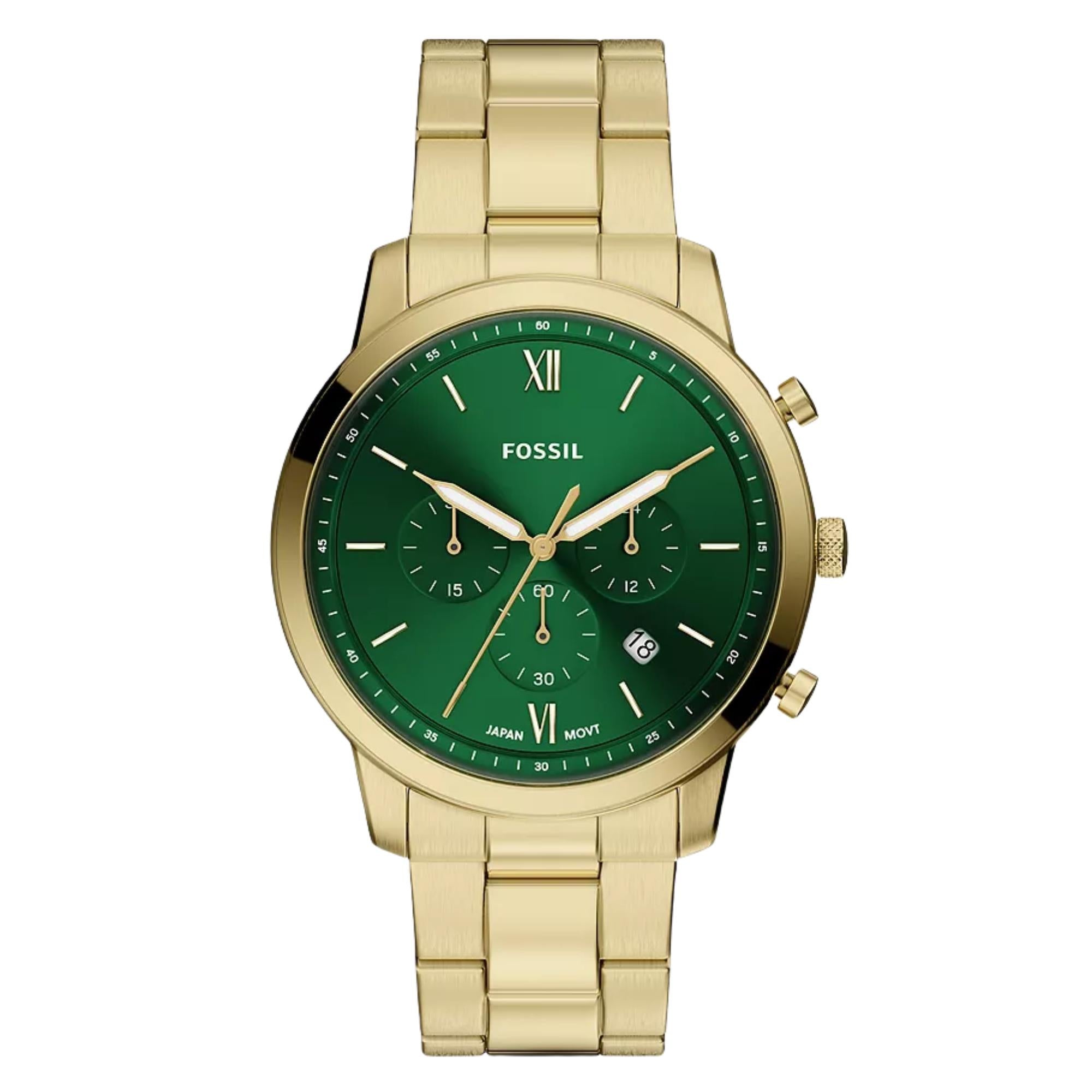 Fossil Neutra Chronograph Green Dial Steel Strap Men's Watch FS6164