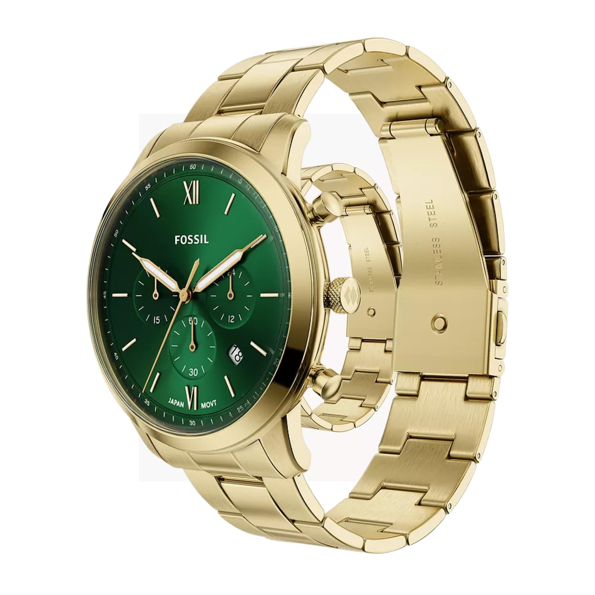 Fossil Neutra 44mm Chronograph Green Dial Steel Mens Quartz Watch FS6164