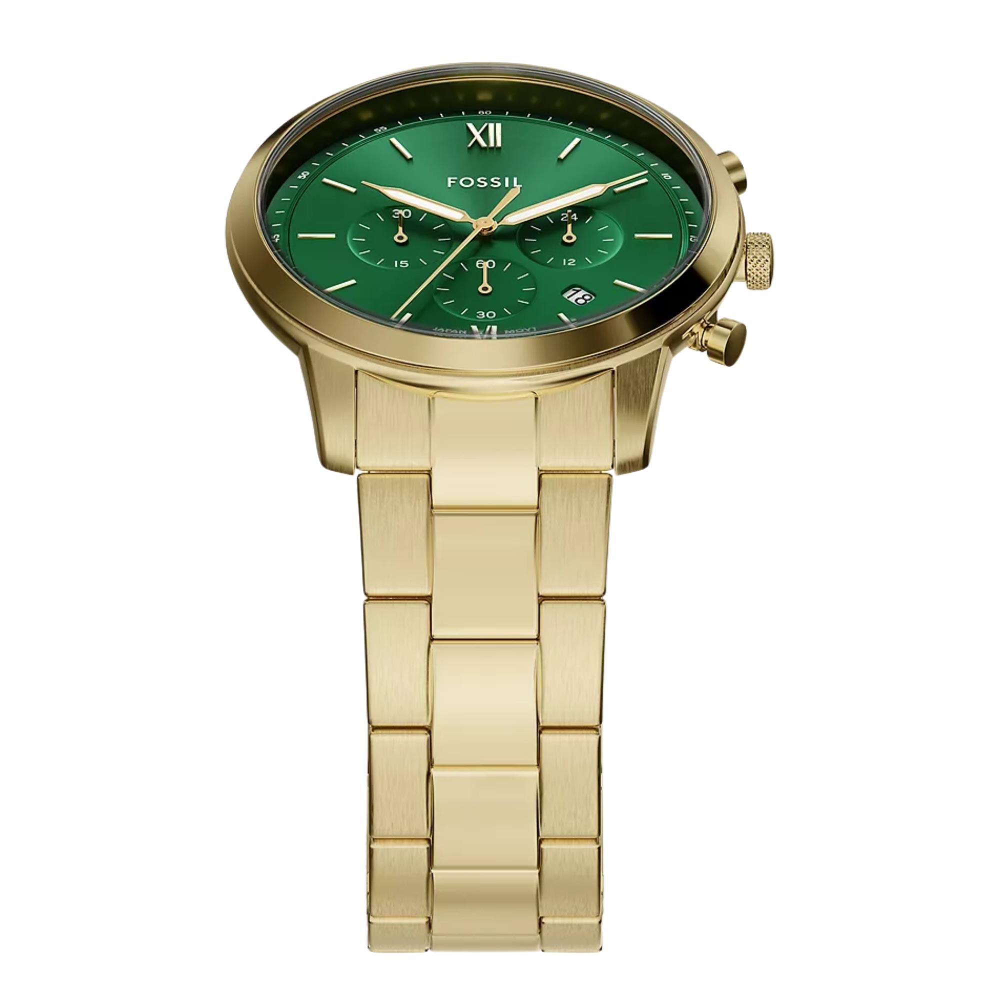 Fossil Neutra 44mm Chronograph Green Dial Steel Mens Quartz Watch FS6164