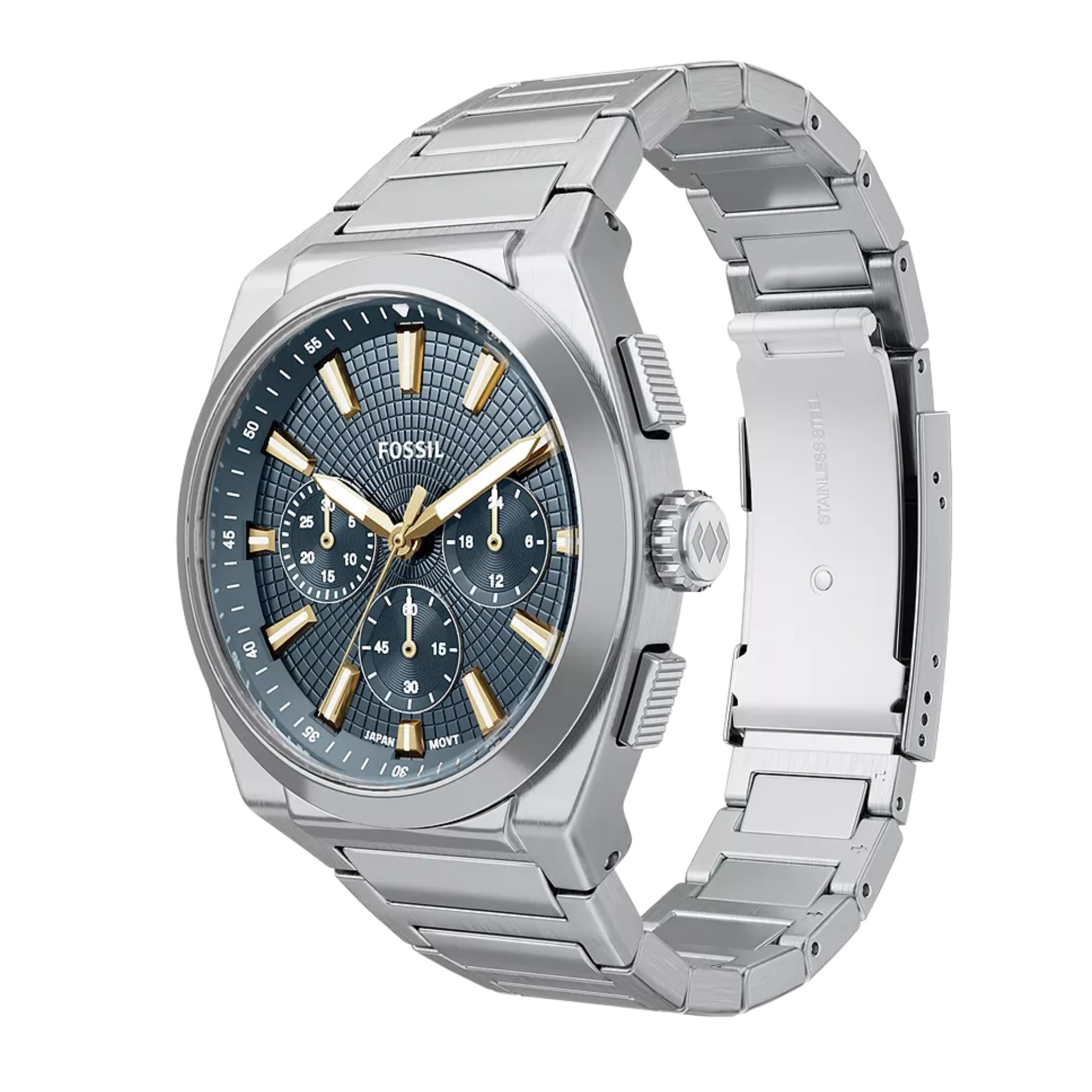 Fossil Everett Chronograph Blue Dial Steel Strap Men's Watch FS6154