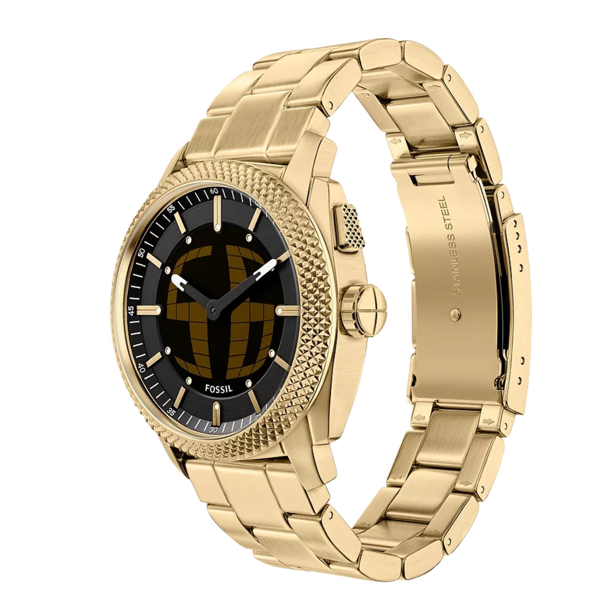 Fossil Machine Big Tic Digi-Analogue Black Dial Steel Strap Men's Watch FS6157