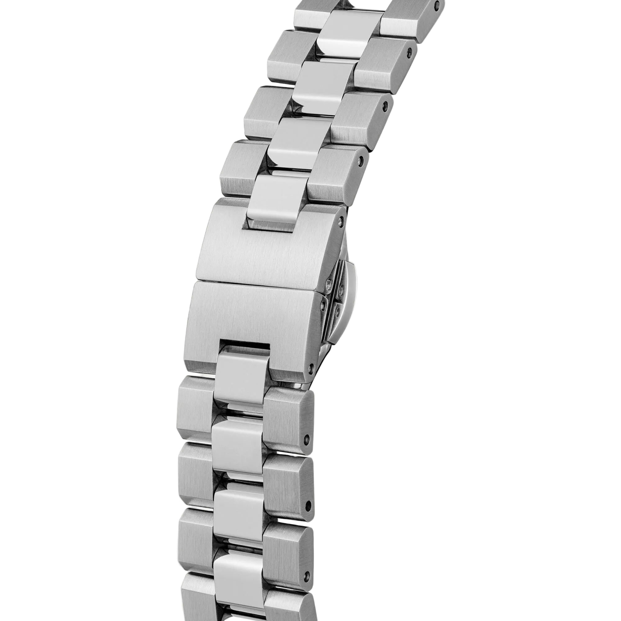 Stainless steel bracelet of a quartz watch with polished linked design
