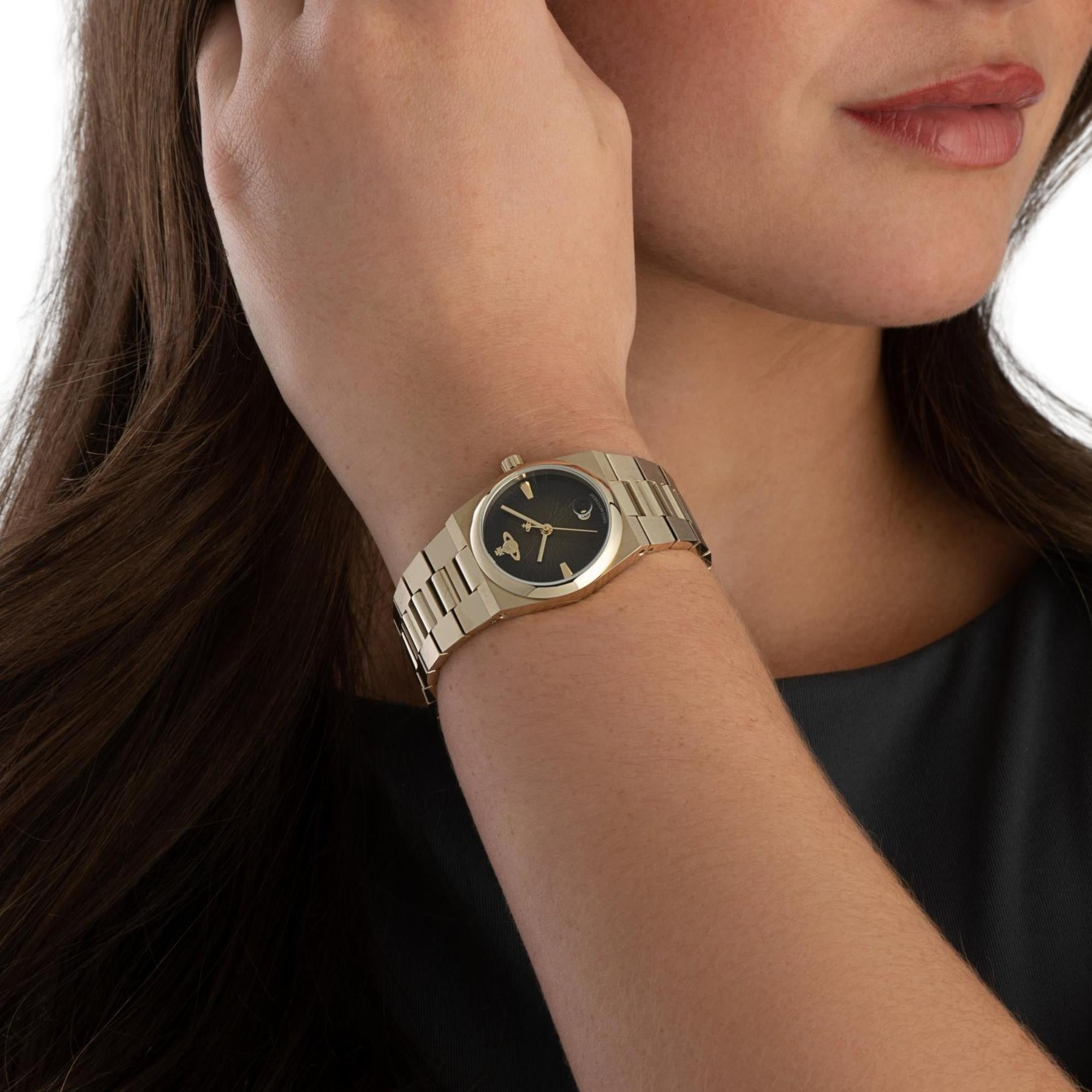 Vivienne Westwood The Hoxton Quartz Black Dial Steel Strap Women's Watch VV332MTGD