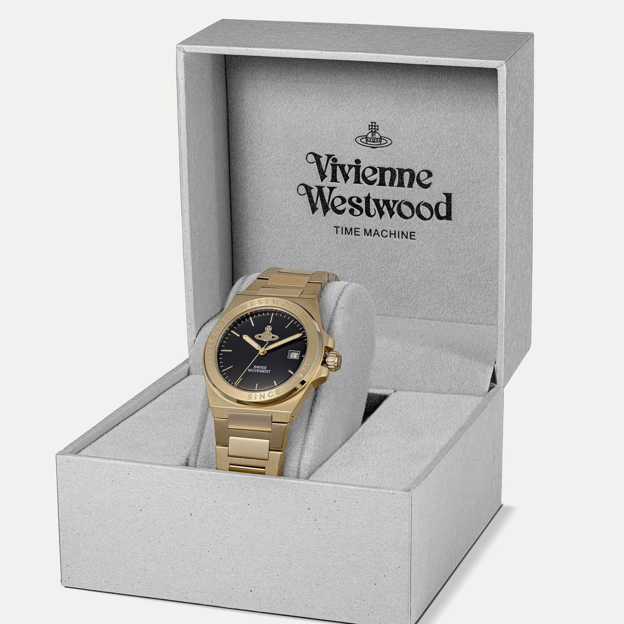Vivienne Westwood Hanwell Quartz Black Dial Steel Strap Watch VV335BKGD