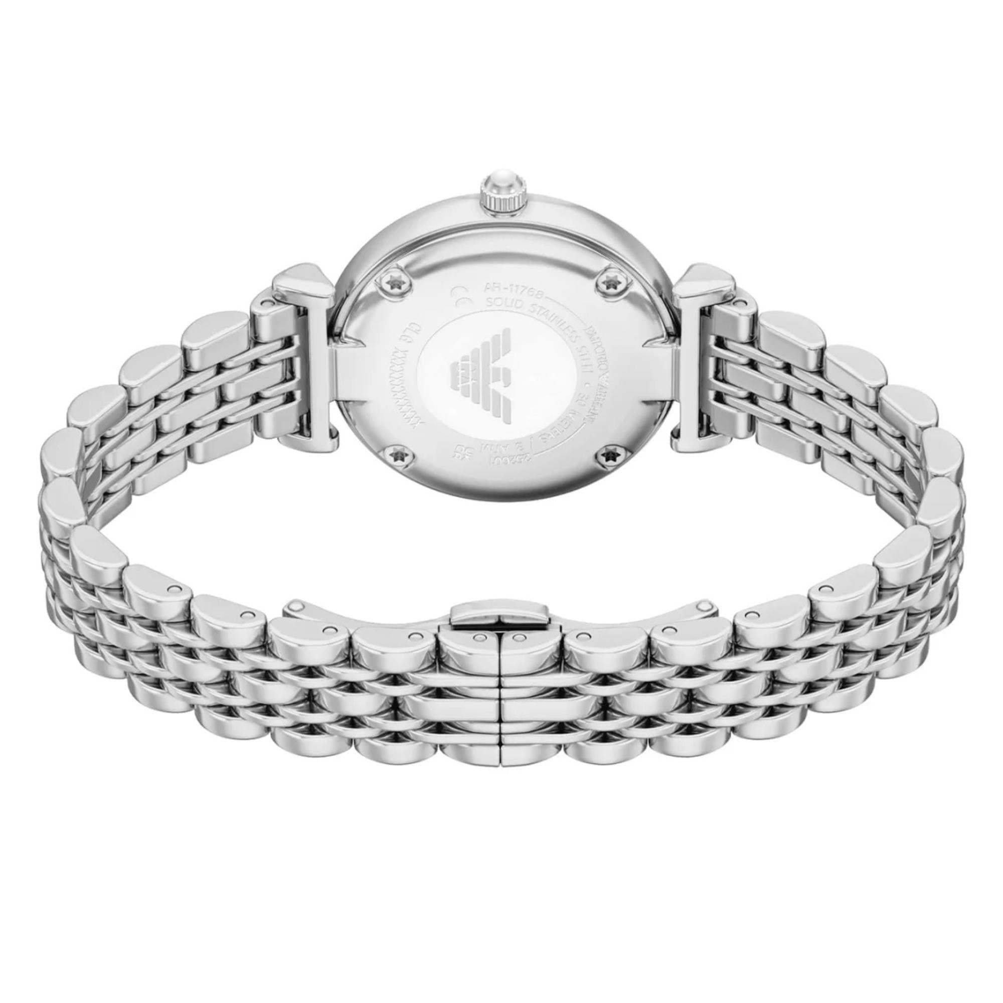 Emporio Armani Gianni T-Bar 28mm White Mother of Pearl Dial Steel Ladies Quartz Watch AR11768