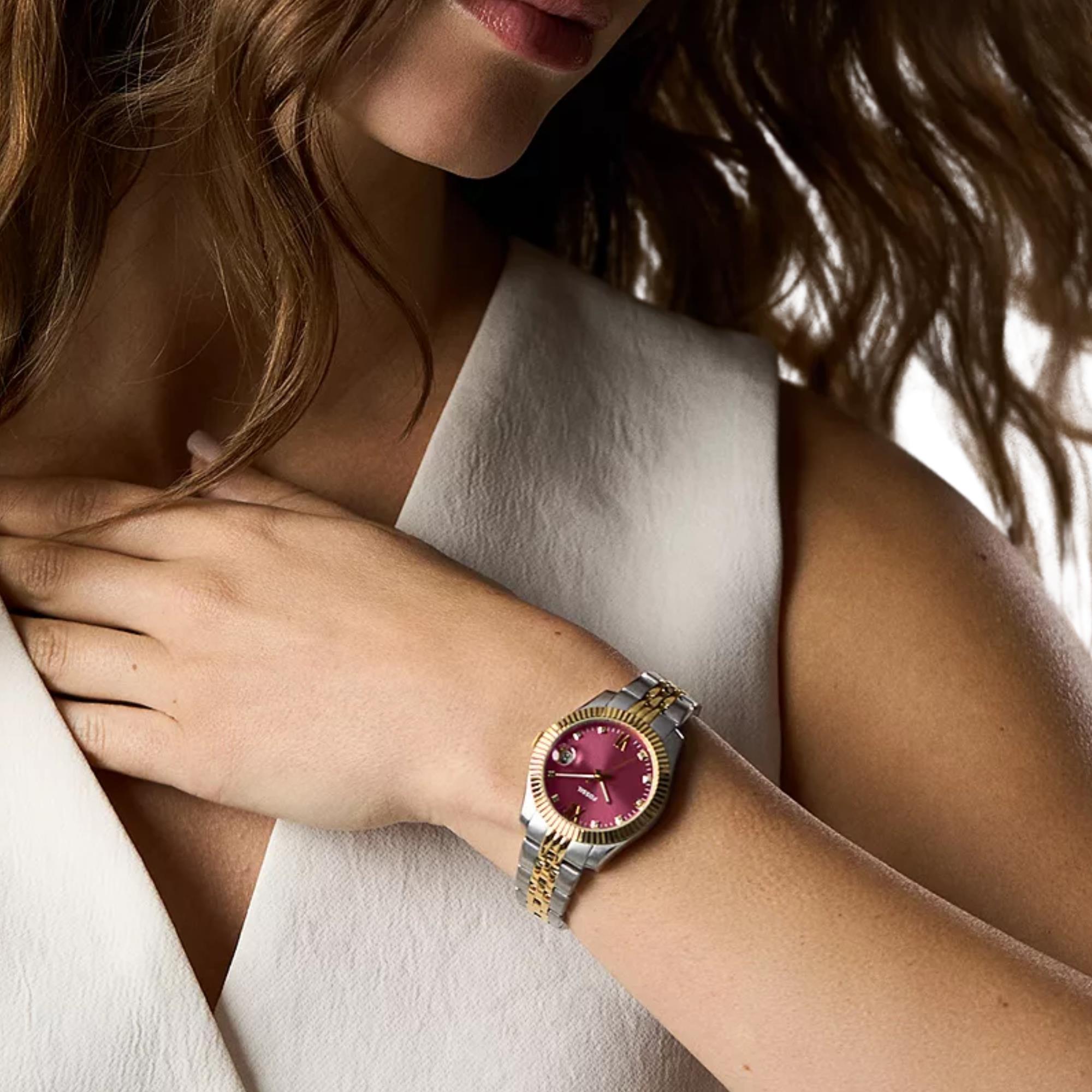 Fossil Scarlette Quartz Pink Dial Steel Strap Women's Watch ES5461