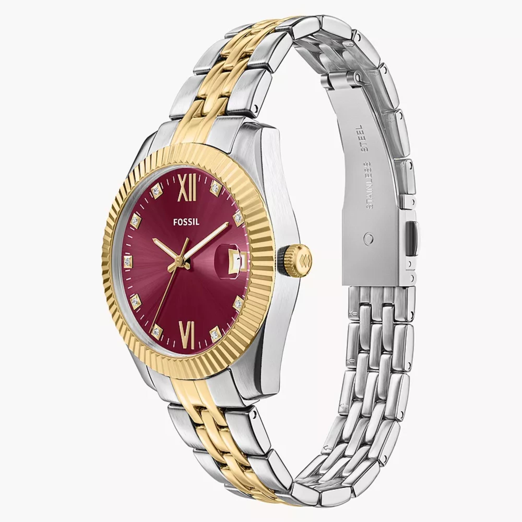 Fossil Scarlette Quartz Pink Dial Steel Strap Women's Watch ES5461