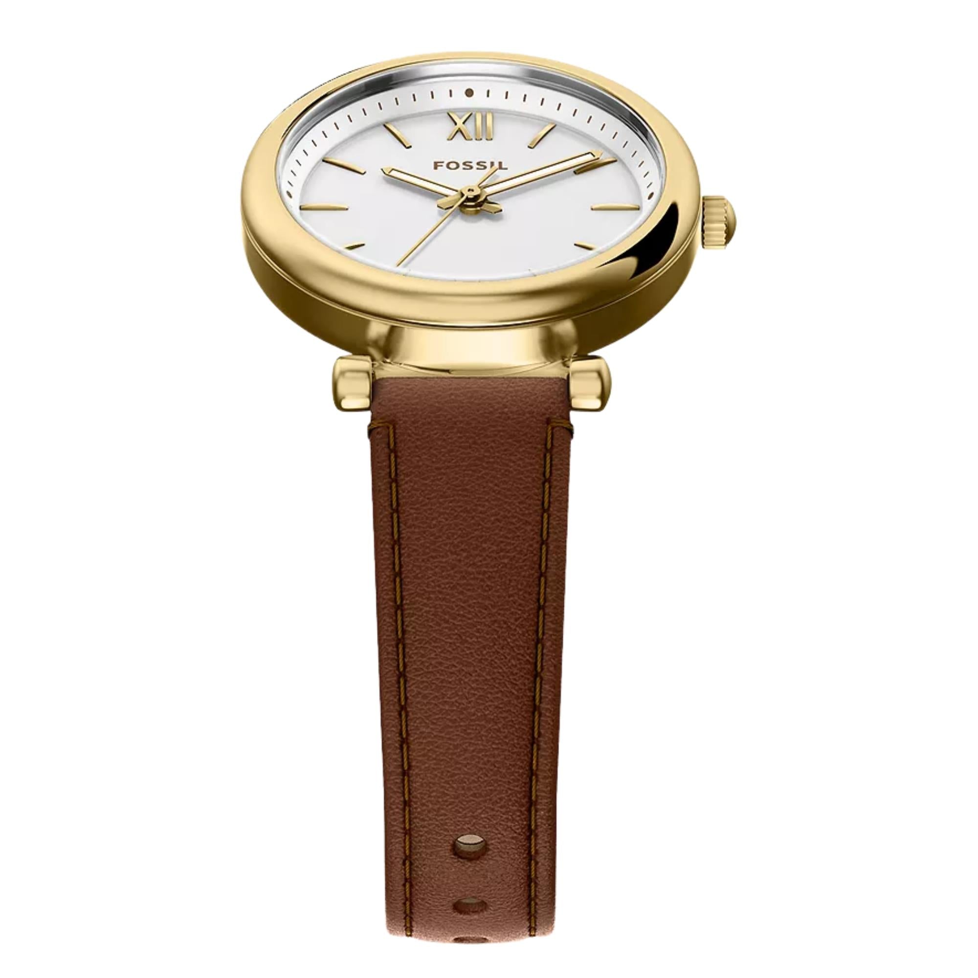Fossil Carlie 28mm White Dial Leather Ladies Quartz Watch ES5464