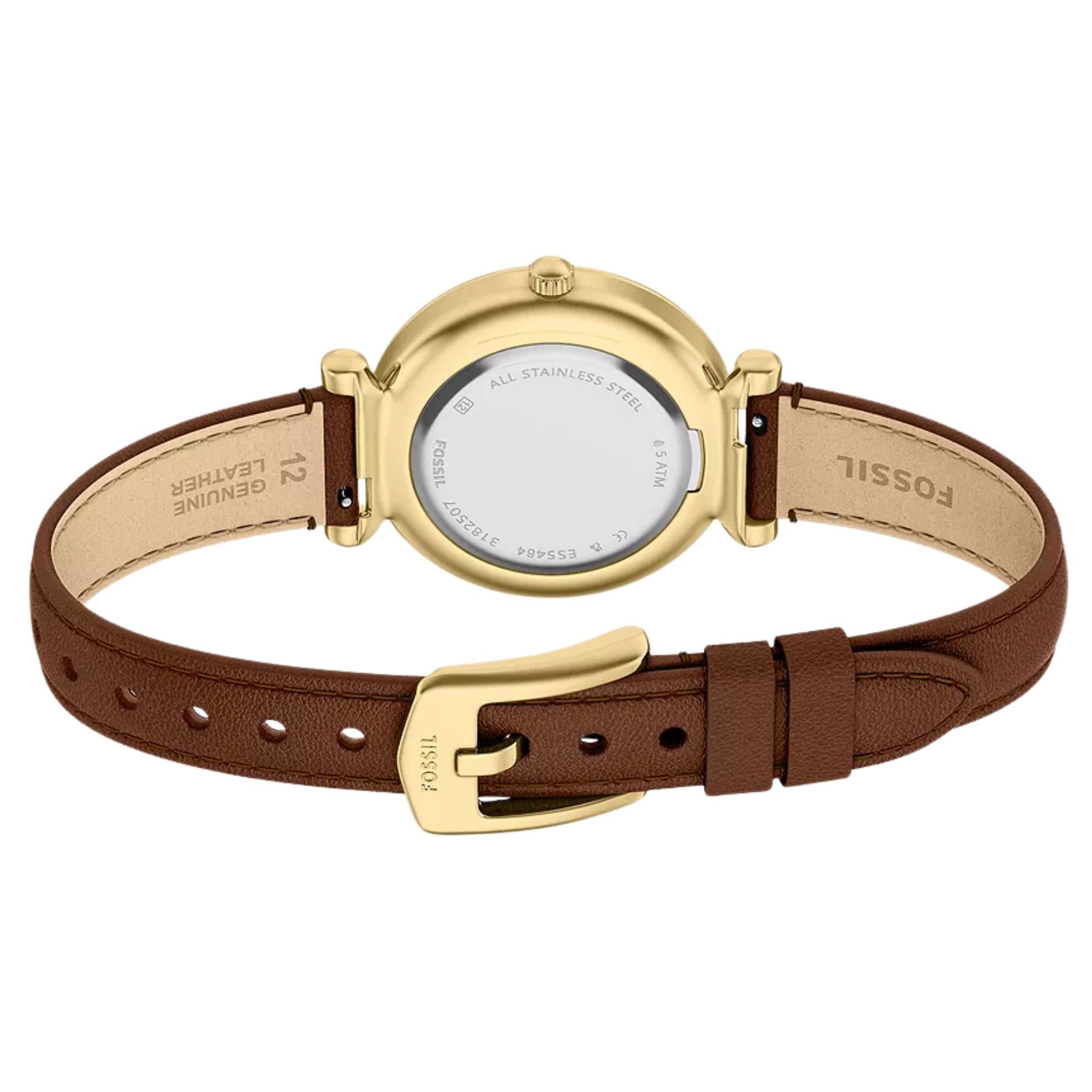 Fossil Carlie 28mm White Dial Leather Ladies Quartz Watch ES5464