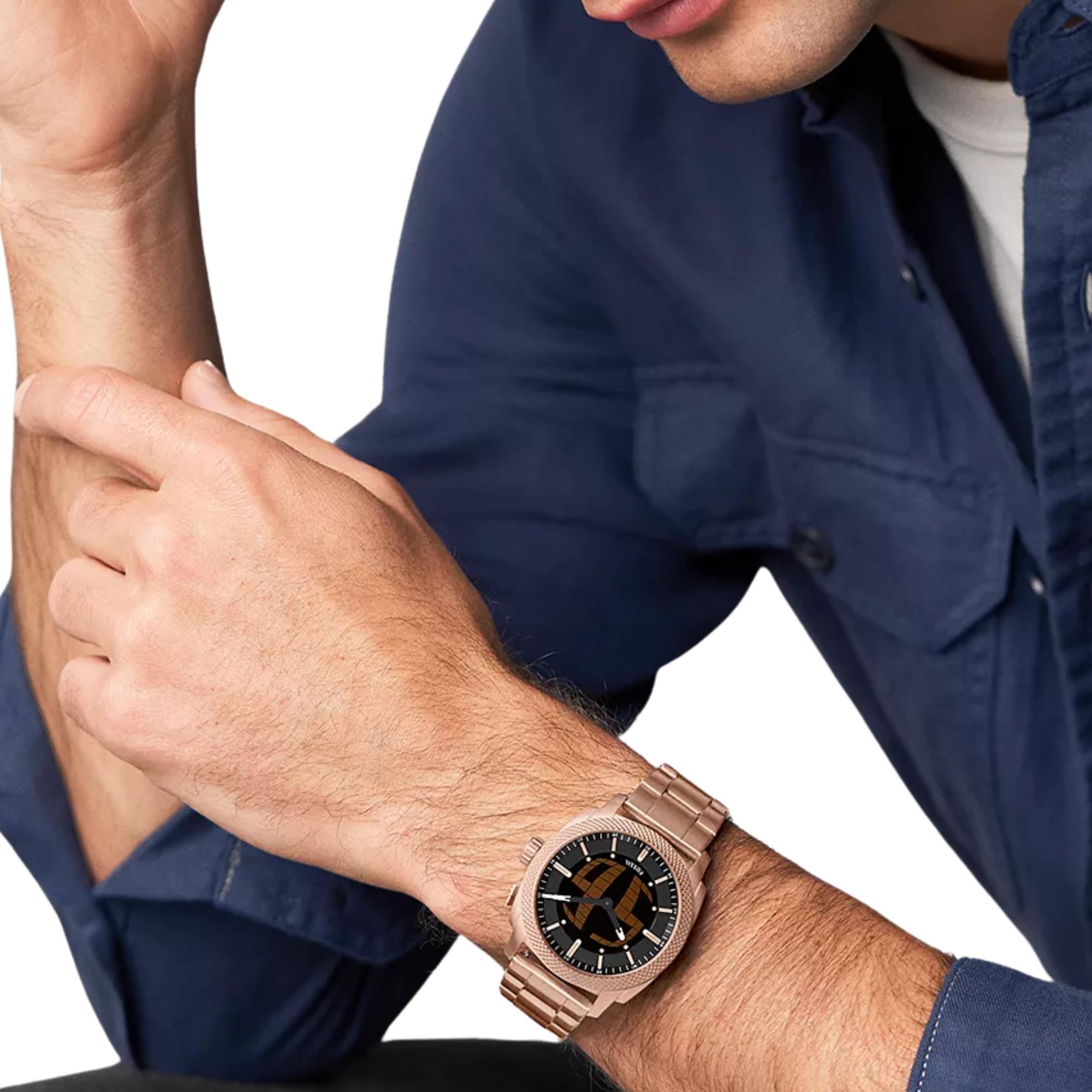 Fossil Machine Big Tic Black Digi-Analogue Steel Strap Men's Watch FS6158